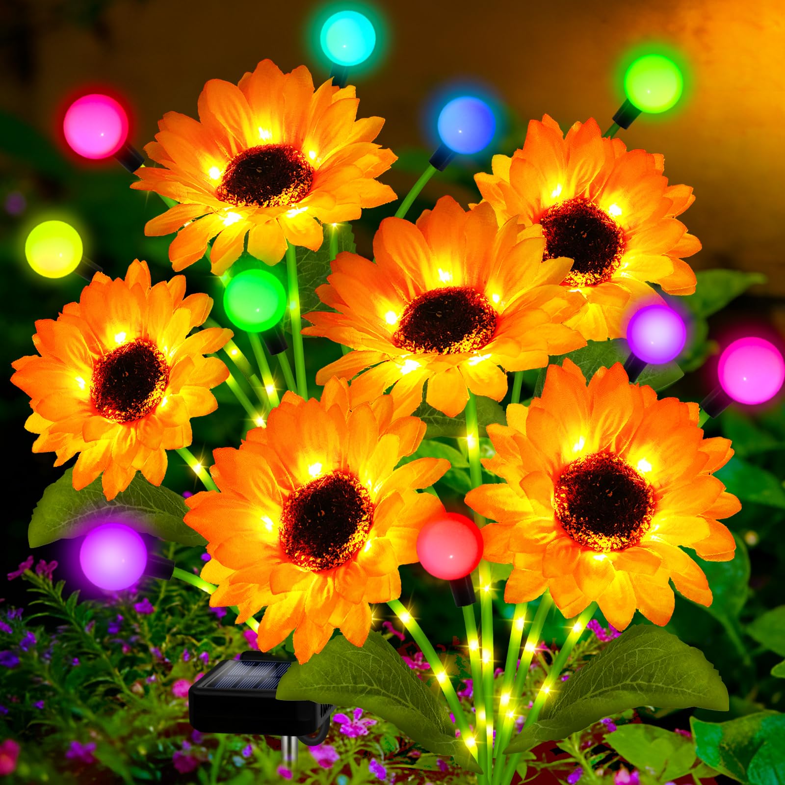 Luci solari da giardino, confezione da 4 girasoli solari con luci multicolore che cambiano lucciola ondeggiante, regalo per mamma, donna, festa della mamma, luce impermeabile a forma di girasole per