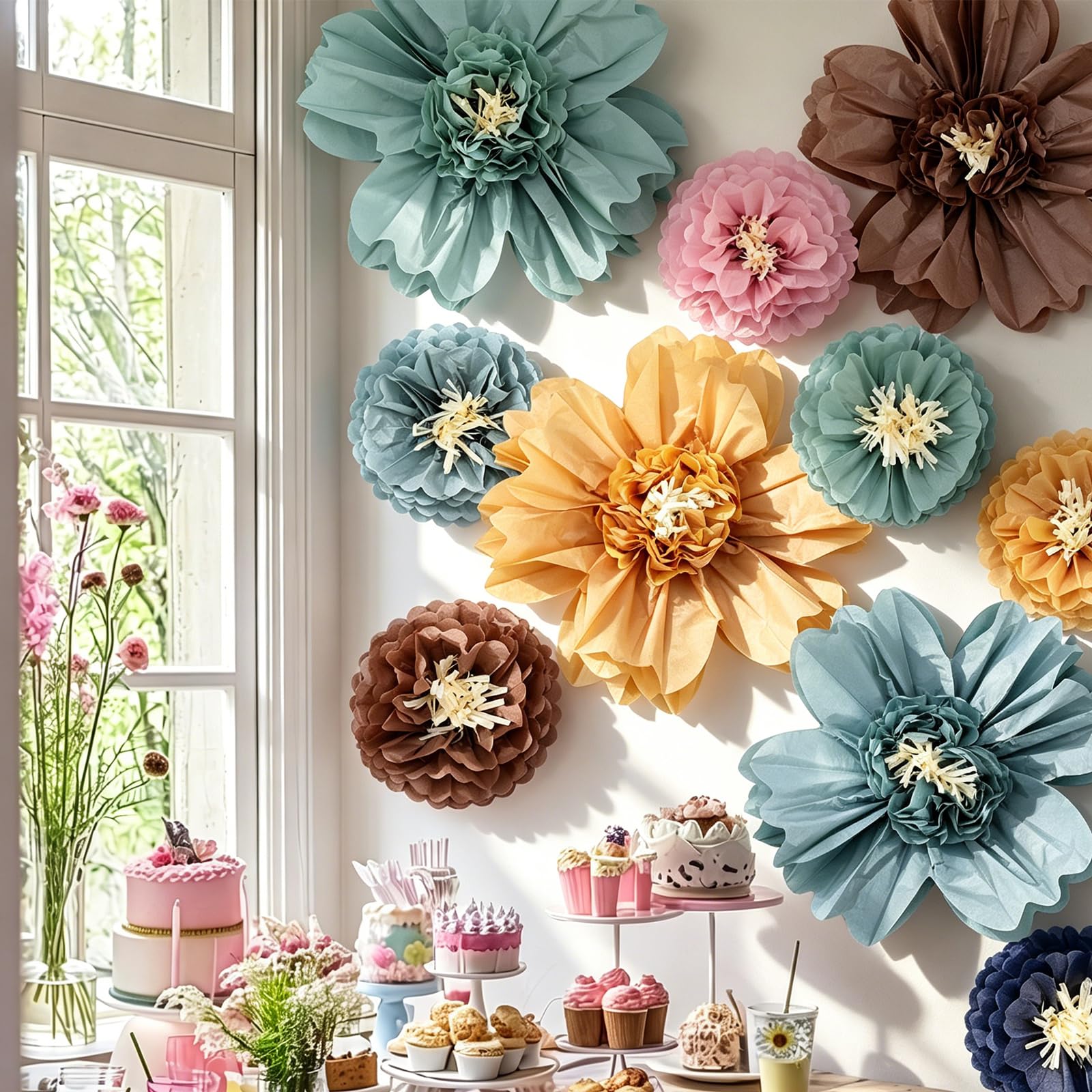 TaoBary Giant Tissue Paper Flowers, 20",10", Bohemian Color, 24 Pcs