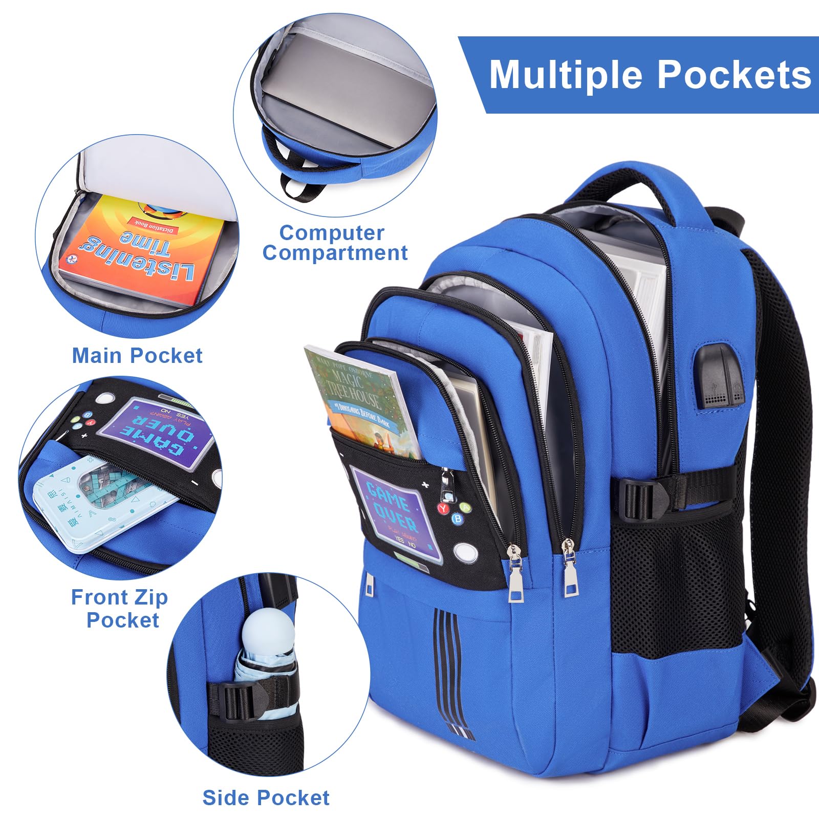 ACESAK Zaino per bambini - Zaino per bambini scuola materna elementare, Blu, Large, Zaino