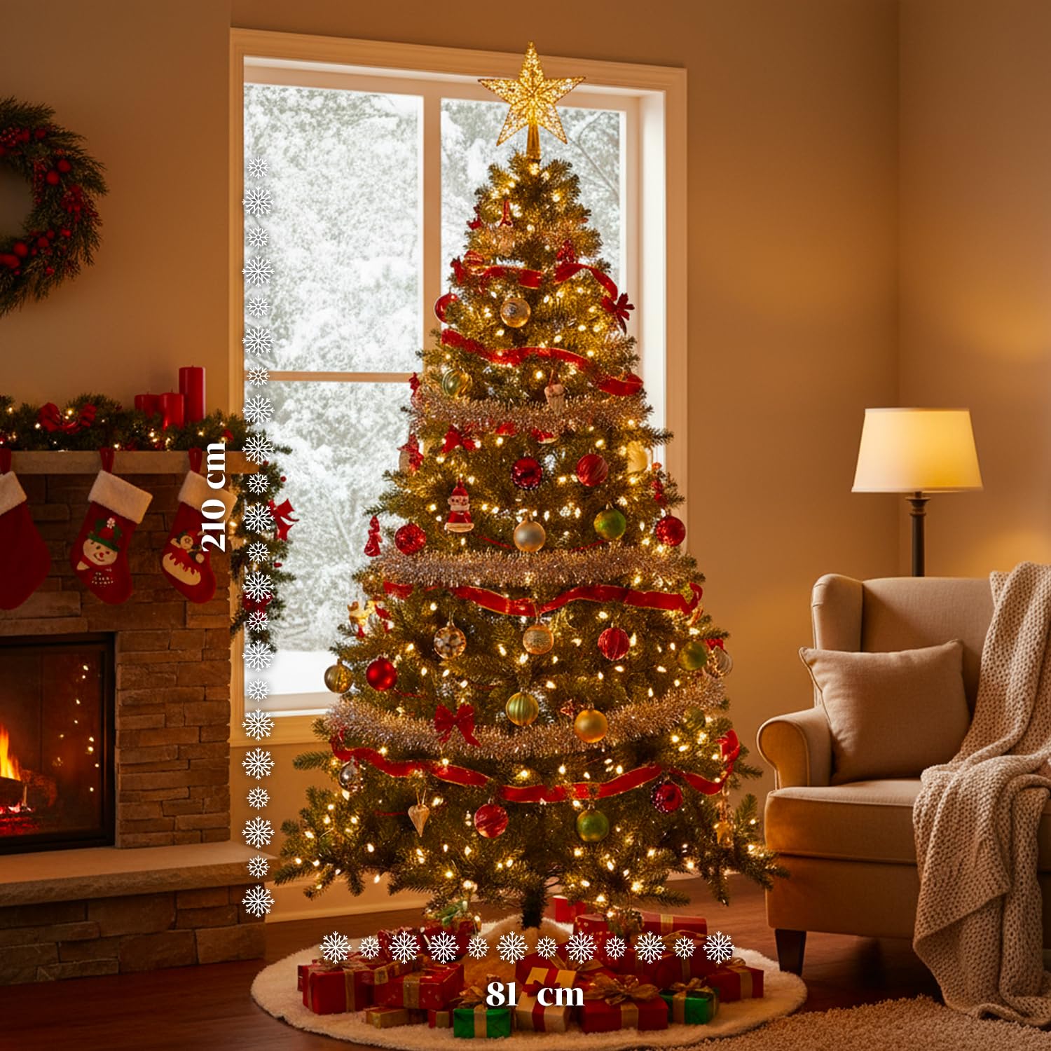 Wintem - Arbre Traditionnel Vert de Noël 210 cm avec 631 Branches denses en PVC écologique et Base en métal, Facile à Assembler et à réutiliser, Parfait comme Arbre de Noël Fin pour l'intérieur
