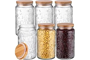 Domensi 6 Pack 34 oz Vintage Glass Storage Jars with Wooden Lids...