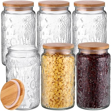 Domensi 6 Pack 34 oz Vintage Glass Storage Jars with Wooden Lids...