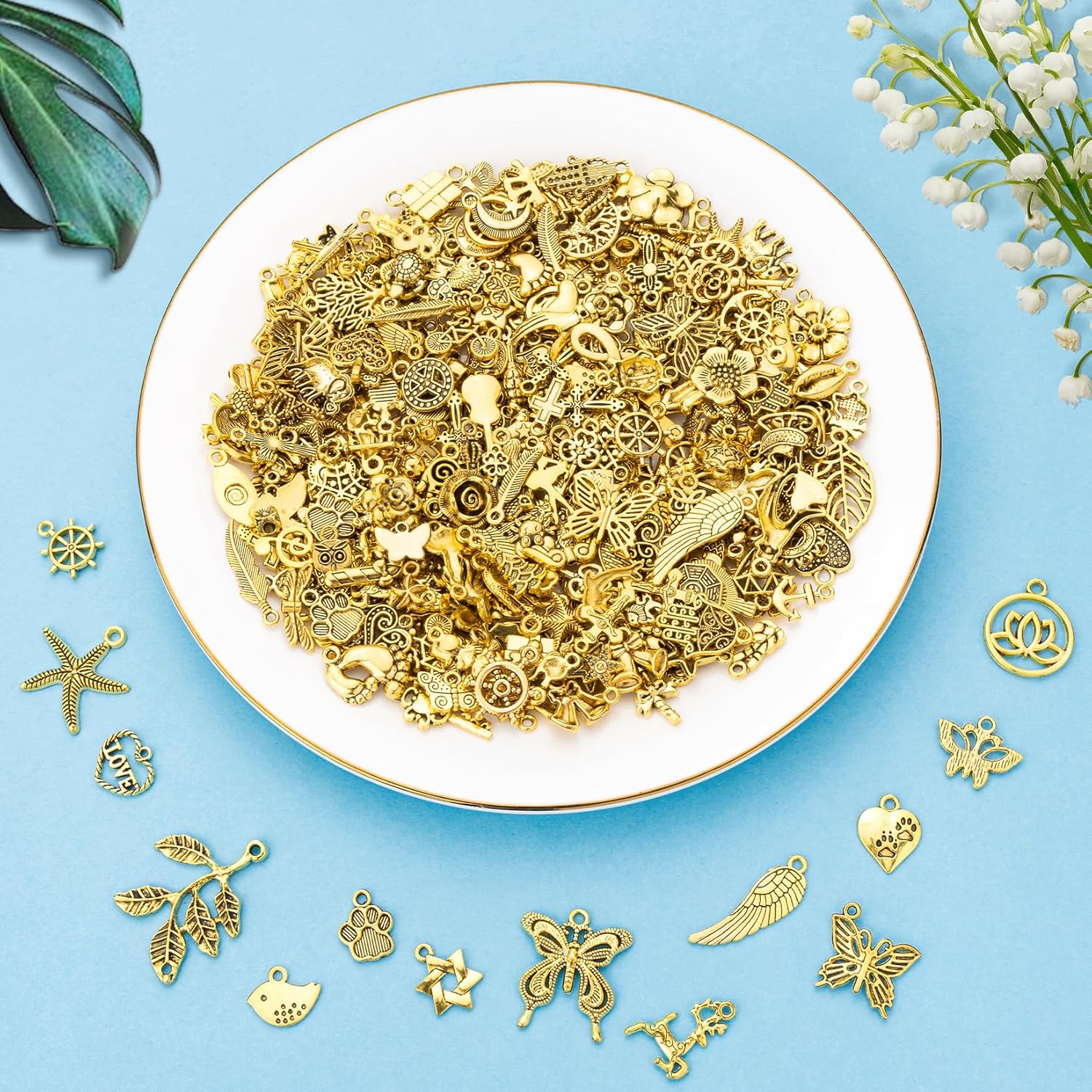 460 Pcs Charms for Jewelry Making, Wholesale Jewelry Making Charms Bulk, Assorted Mixed Tibetan Antique Gold Metal Pendants Charm for Bracelet and Necklace - Image 4