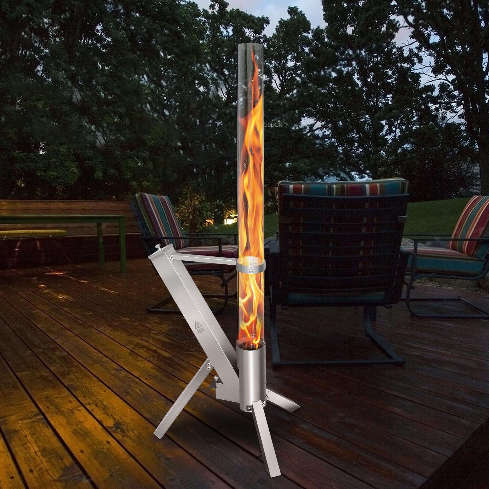 Outdoor Fire Pit, Pellet Torch Fire with 100 x 8 cm Glass Tube, Decorative Ambience Fire Column for Garden and Patio