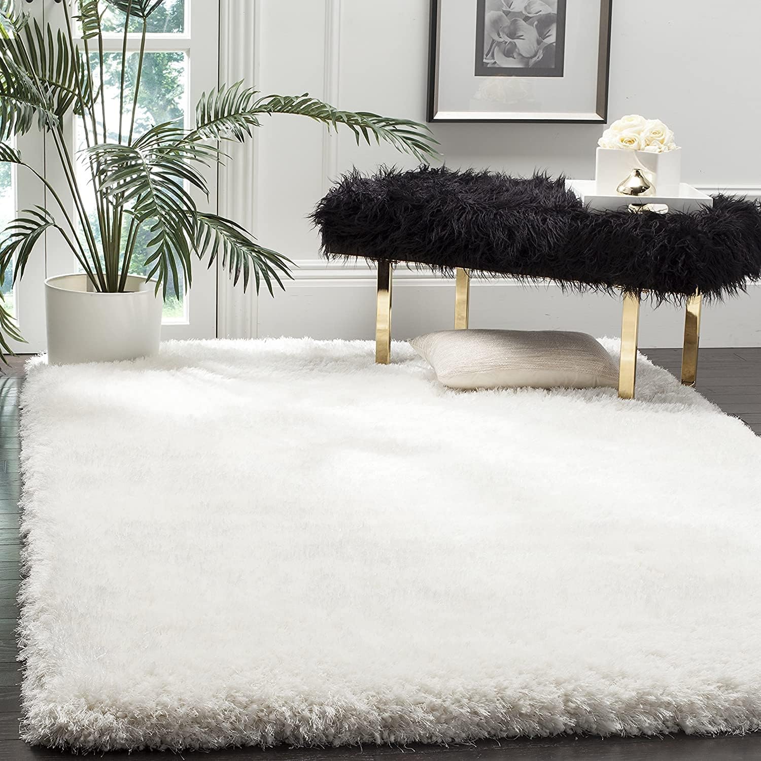 GLOY® Anti-Slip Fluffy Fur Rug & Polyester Large Shaggy Carpet for Living Room, Bedroom, Hallway, Guest Room (5x7 Feet, White)-image-30