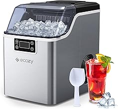 ecozy Ice Maker Countertop, 44lbs Per Day, 24 Cubes Ready in 13 Mins, Self-Cleaning Portable Ice Maker Machine with Ice Bags/Ice Scoop/Ice Basket for Home Office Bar Party, Stainless Steel