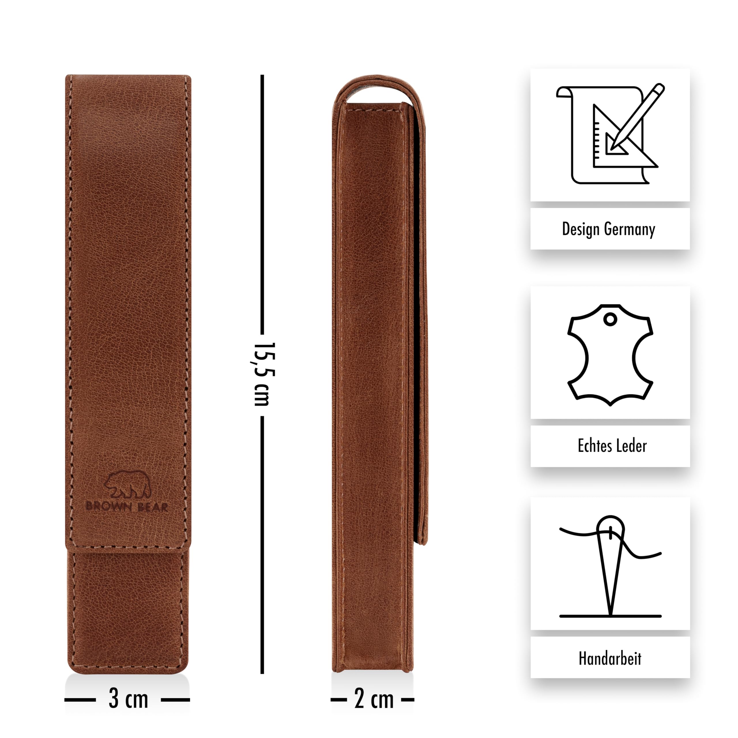 BROWN BEAR Astuccio in pelle per 1 penna, marrone vintage con chiusura magnetica, Lederetui für 1 Schreibgerät mit Magnetverschluss, Astuccio in pelle