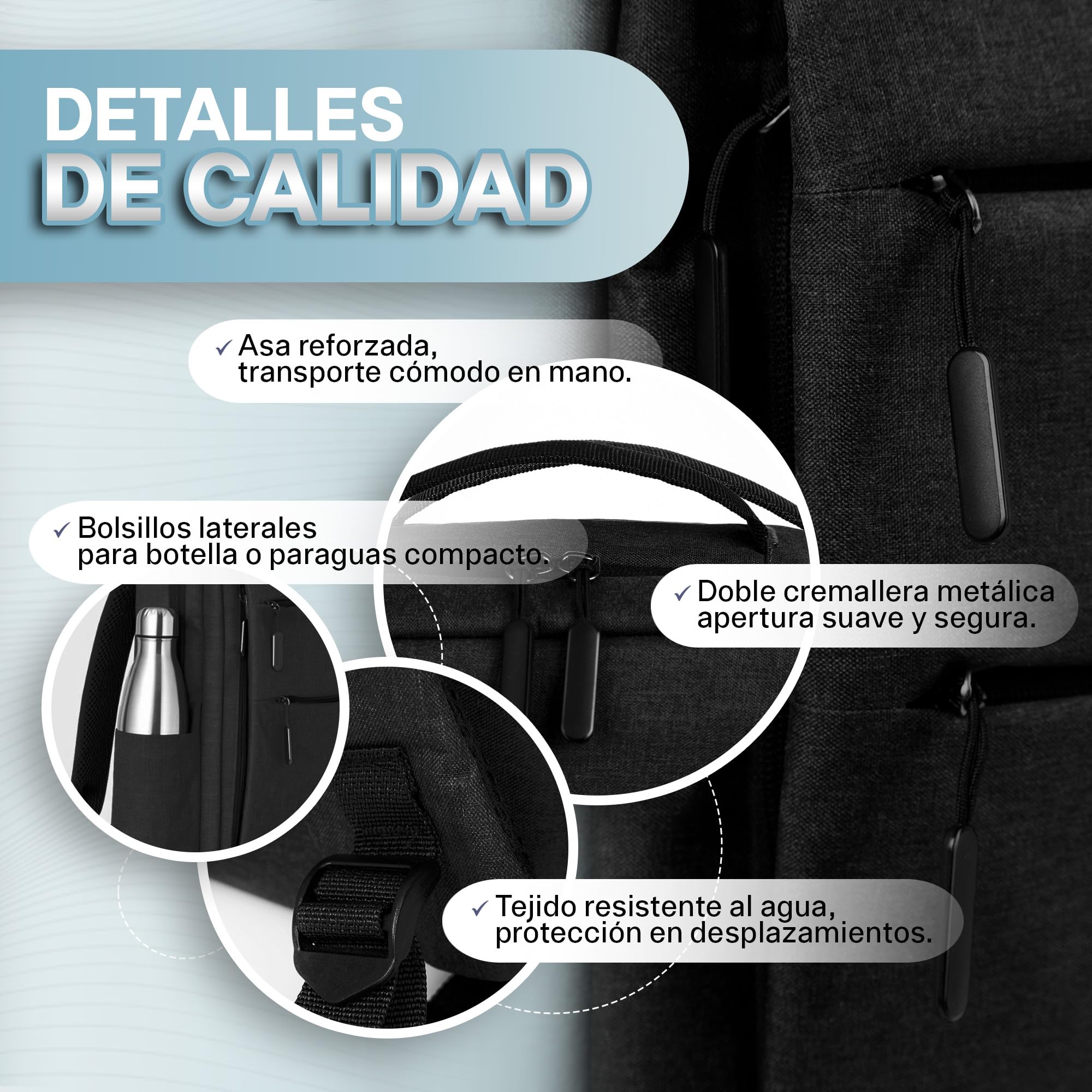 ONAAM Mochila Portatil 15,6" Ligera 0,5kg para Trabajo y Oficina Hombre Mujer, Mochila Ordenador Impermeable con Puerto USB y Estuche Portacables, Viaje Universidad Elegante Negro