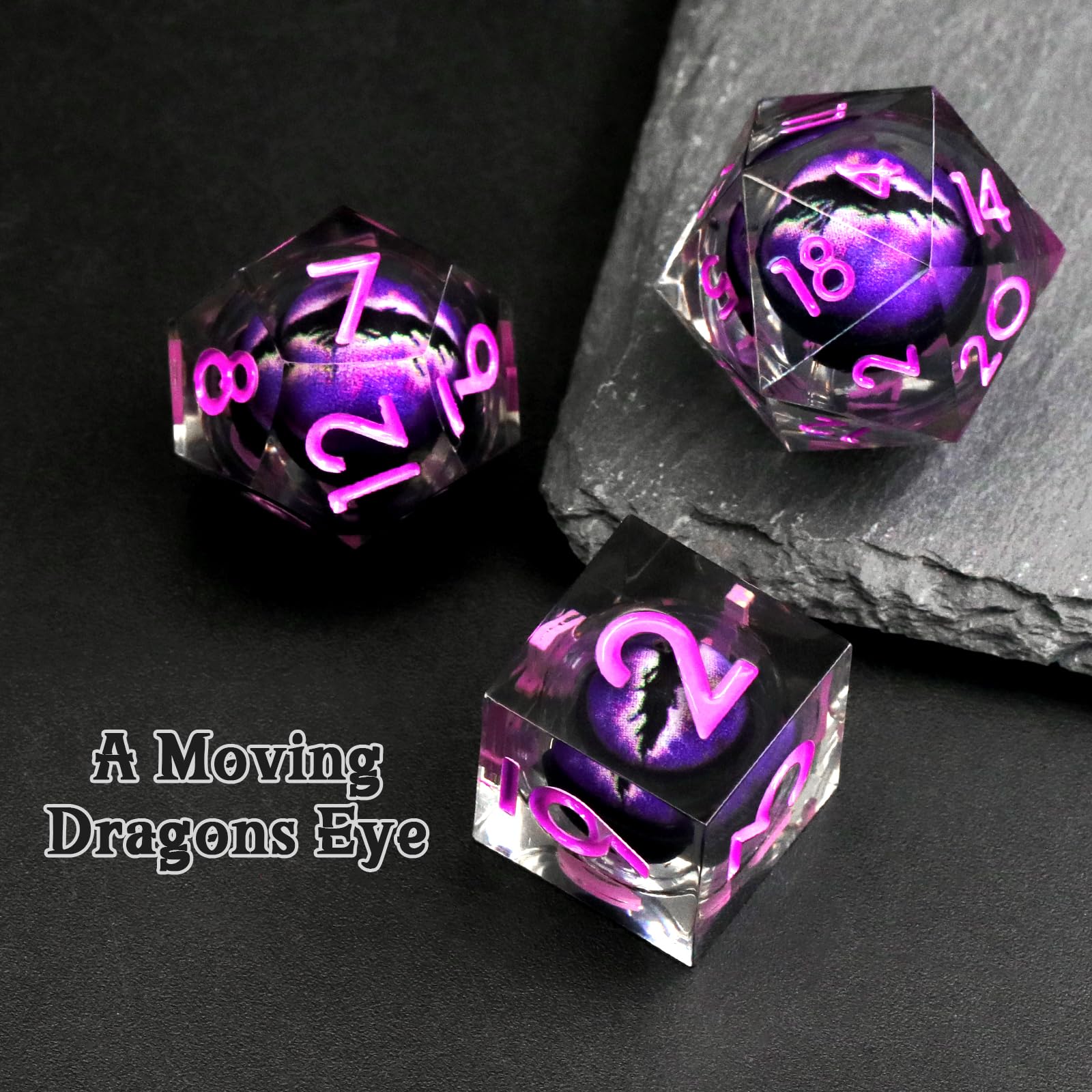 FONVGOGO DND Dice Set Dragon Eye Resin Liquid Core Dungeons and Dragons Dice 7 Pieces Polyhedral Sharp Edge D and D Dice for Role Playing Game - Image 4