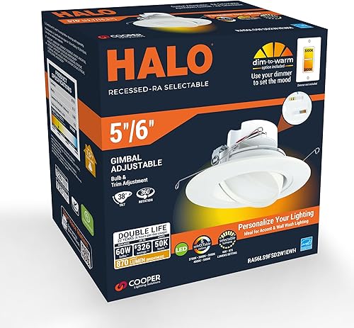 Miniatura 9 de HALO RA 56 pulgadas LED integrado empotrado ajustable cardán molde, 600 lúmenes1000 lúmenes, 5 CCT seleccionables (2700 K, 3000 K, 3500 K, 4000 K,