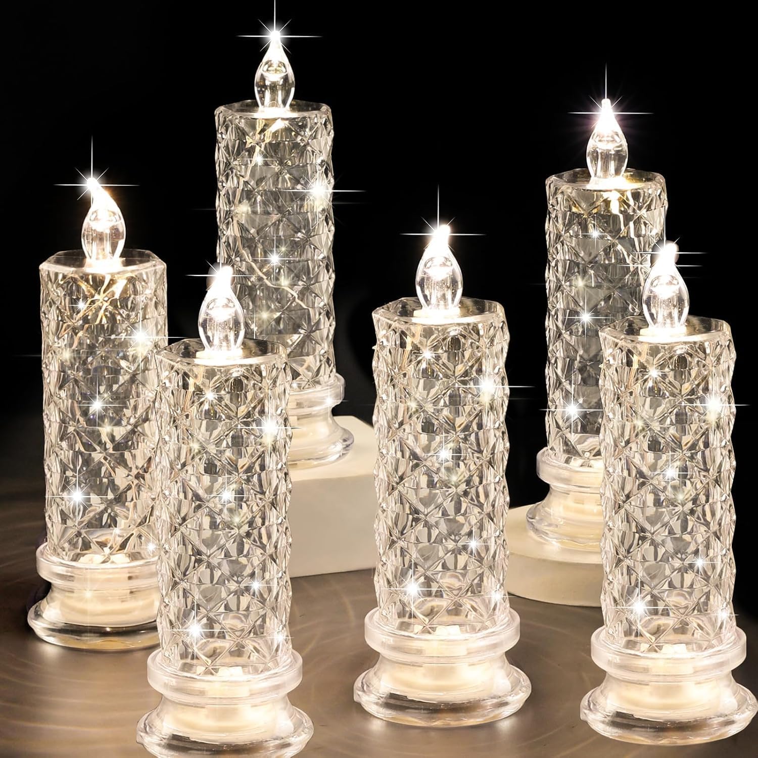 EHOTER Rose Shadow LED Flameless Candles Romantic Battery Operated Candles Led Pillar Candles for Valentine's Day Romantic Propose Anniversary Wedding Decorations (6PCS)
