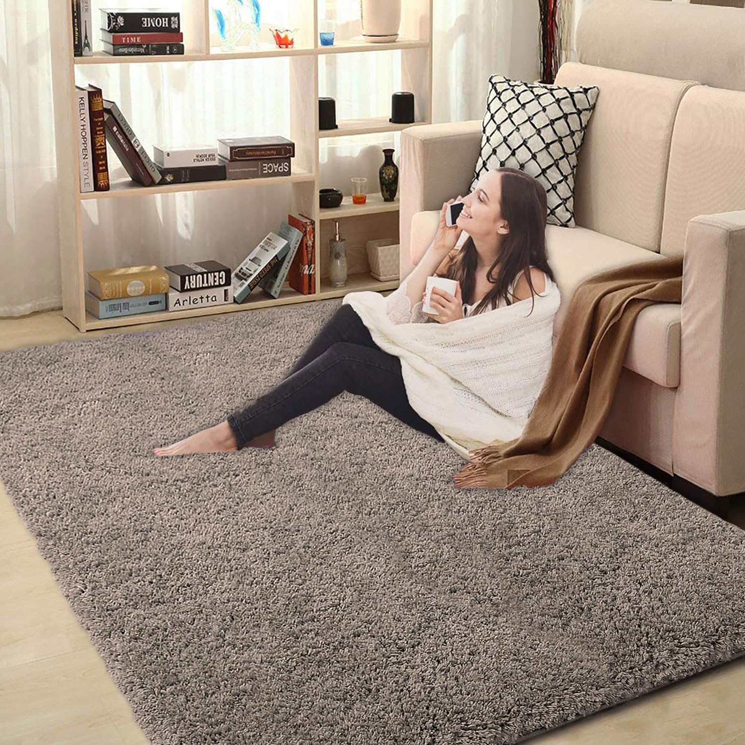 LUXE HOME INTERNATIONAL Carpet Super Soft Anti Slip Vegas Rectangular Rugs For Bedroom,Livingroom(Taupe,3X5 Feet)-picture-10