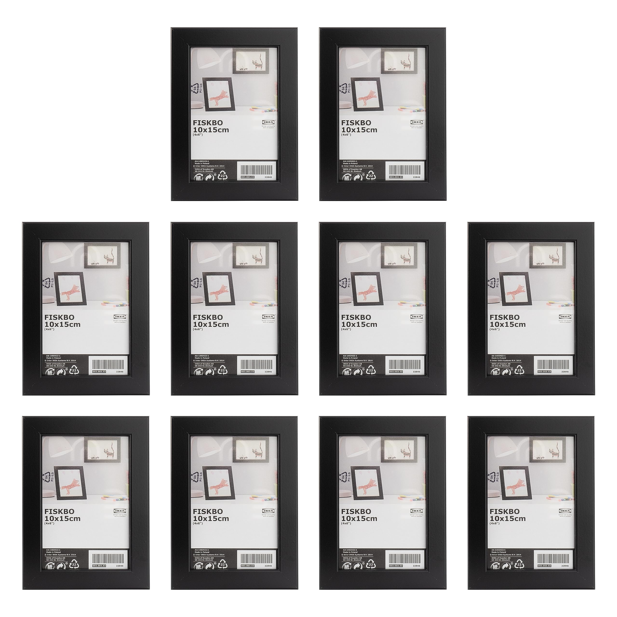 IKEAFISKBO 10 x 15 cm (4 x 6 Inches) Black Photo Frames, Fibreboard & Plastic, 003.003.53 - Set of 10
