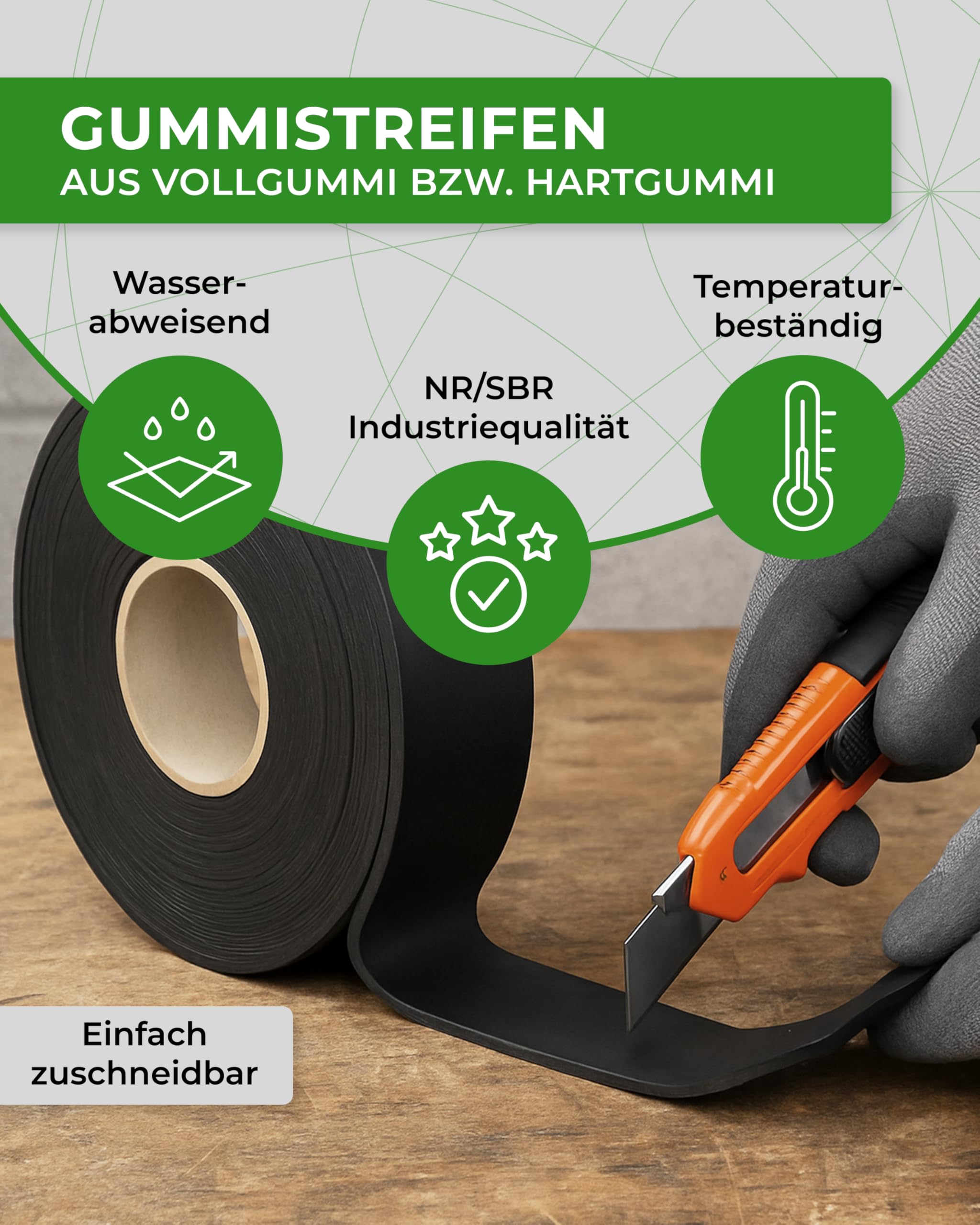 Gummistreifen Mit Gewebe – 1200x80x3 Mm, NR/SBR, -20 Bis +70°C, Industriequalität