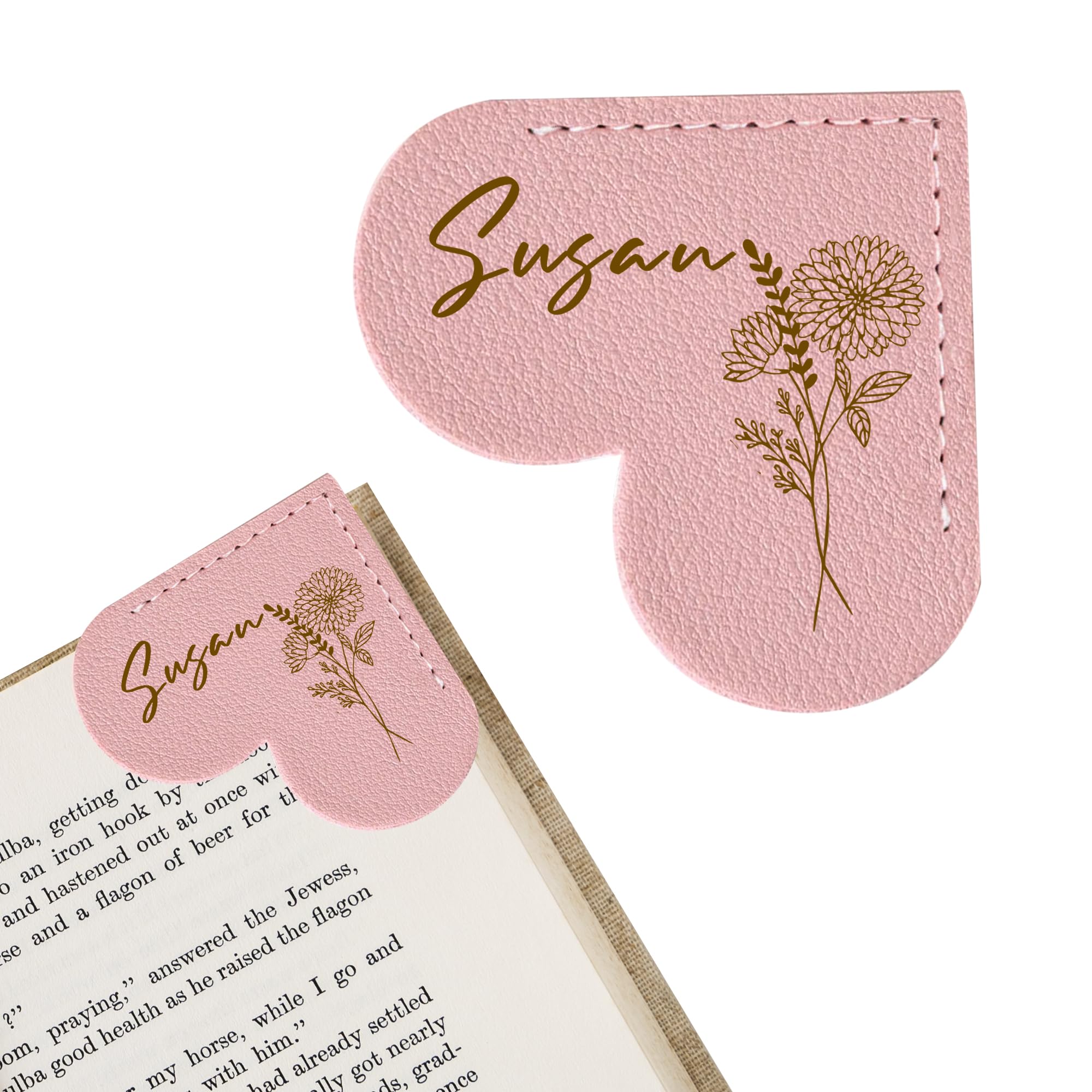 EDSG Personalised Heart Bookmark, Cute Corner Page Bookmarks Gifts for Women Men, Leather Engraved Book Marks Gifts for Birthday, Christmas, Graduation, Book Lovers, Teachers, Student (Light Pink)