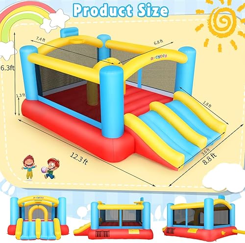Miniatura 3 de Casa de rebote inflable con doble tobogán para niños de 3 a 10 años, casa inflable para interiores y exteriores con soplador, castillo de salto