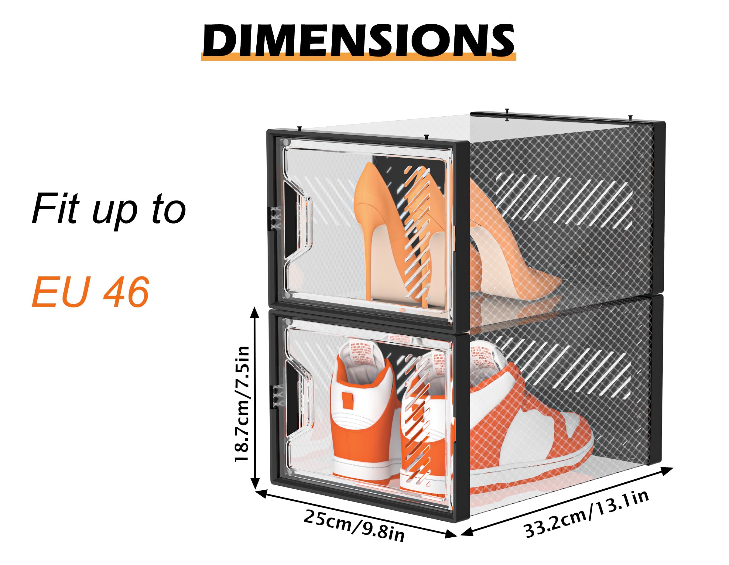SIMPDIY Cajas de Zapatos apilables Transparentes, Paquete de 12 Cajas de Zapatos con Tapa, Almacenamiento para Zapatos de tacón Alto, para Botines, Zapatos de tacón Alto, hasta la Talla 46