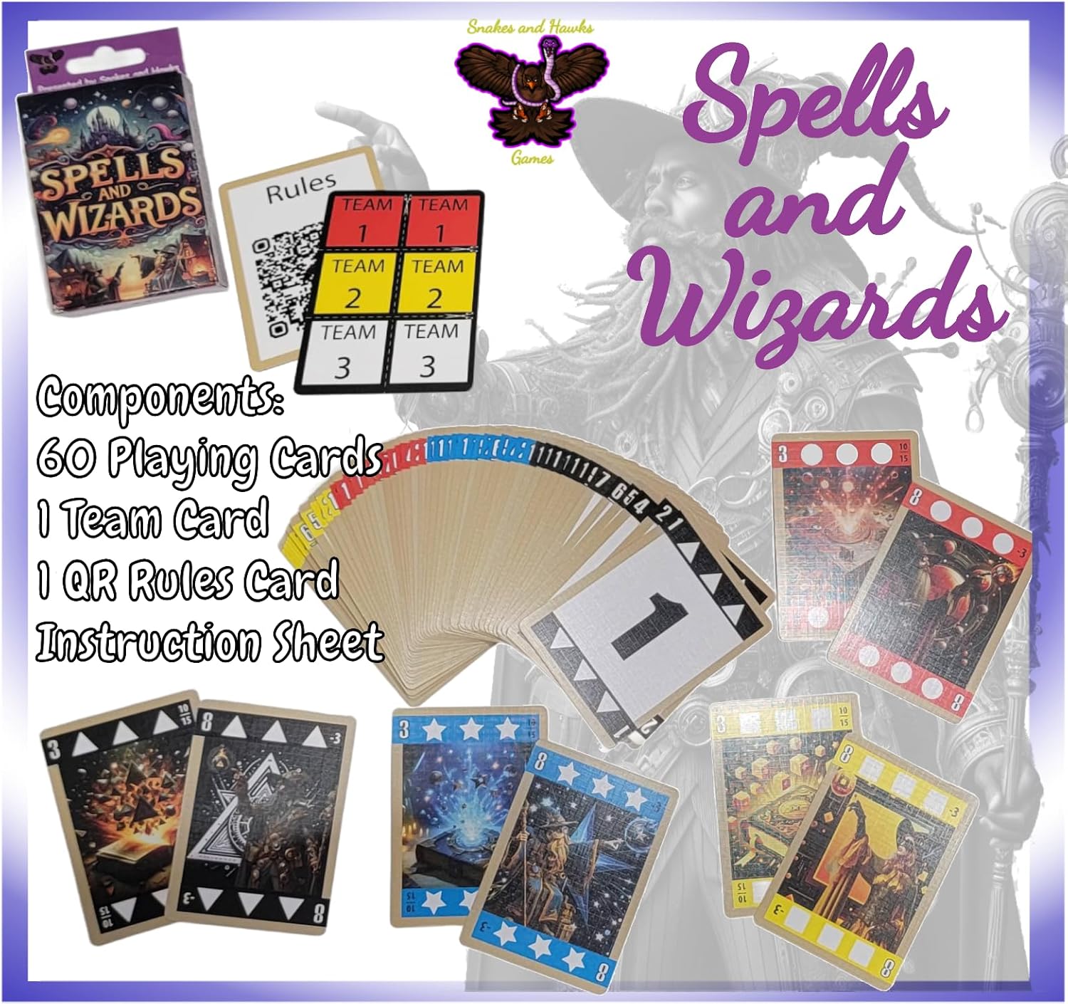 Spells and Wizards Card Game, 2-6 Player Trick Taking Card Game for Family