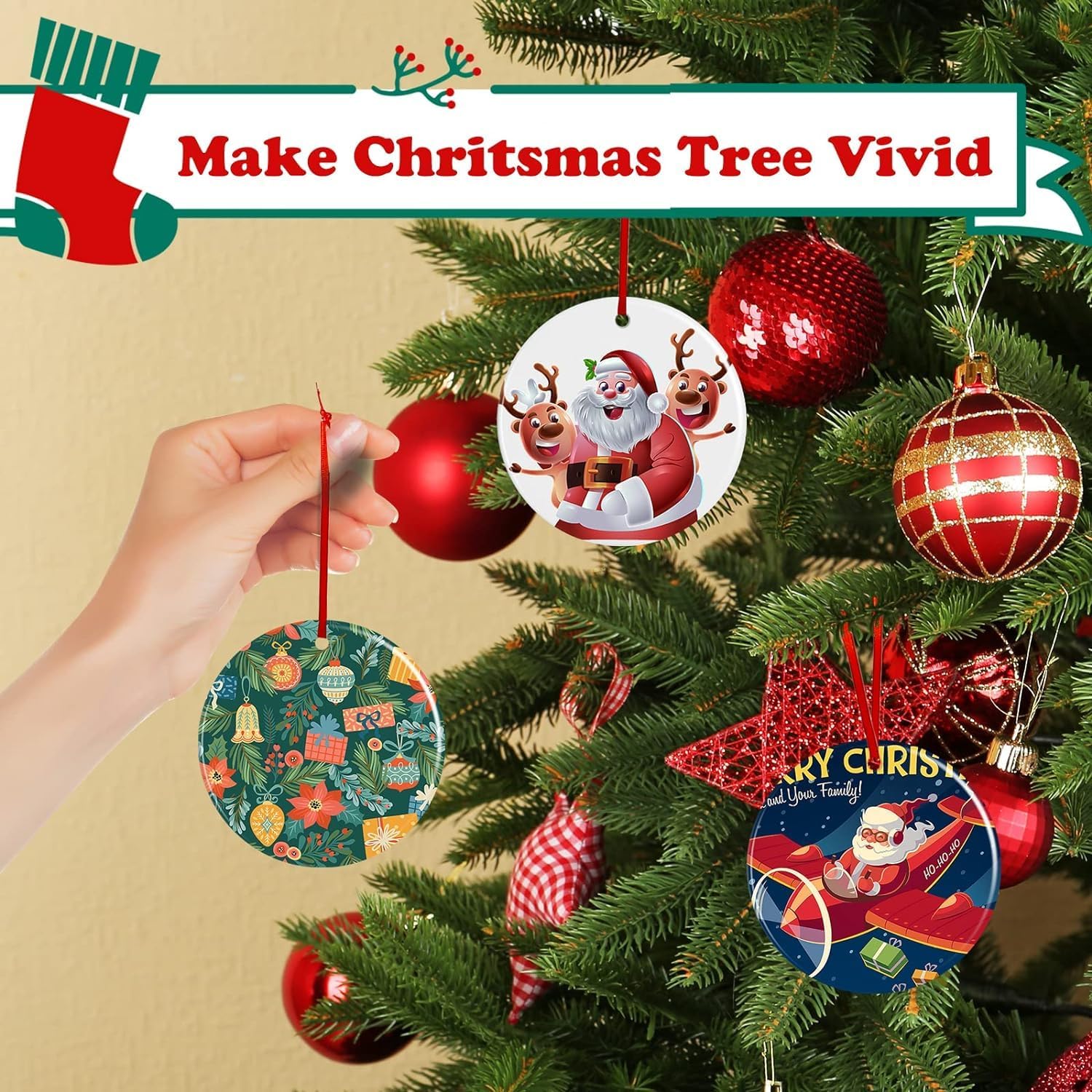 Ceramic Sublimation Ornaments Blank Christmas Personalized Ornament 20 PCS 3.5 Inch Round White Bulk DIY Chritsmas Tree Decoration - Image 8