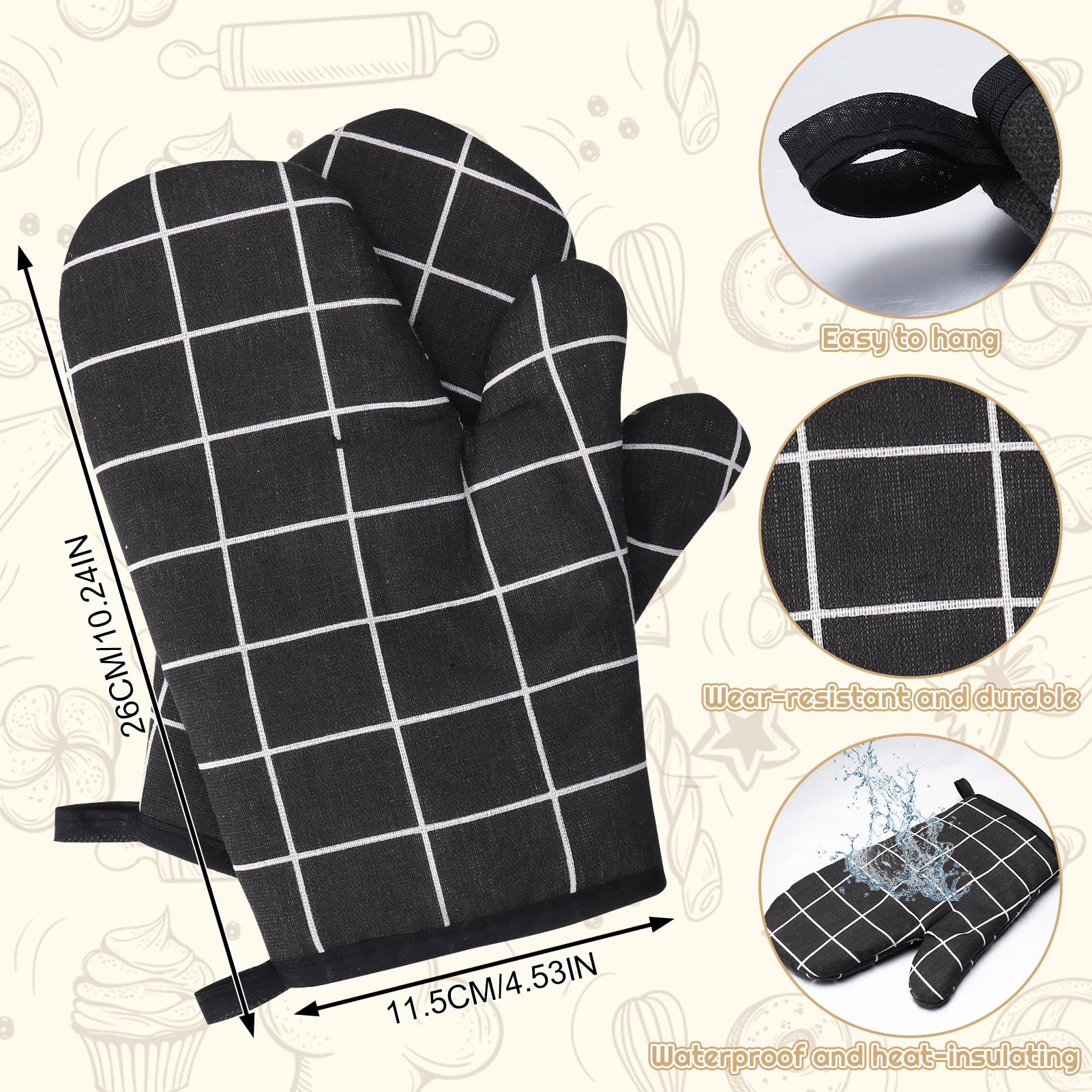 Candcamp Oven Gloves,Heat Resistant Double Sided Non Slip Kitchen Oven Mitts for Grilling Cooking Baking Kitchen Microwave Pizza - Image 2