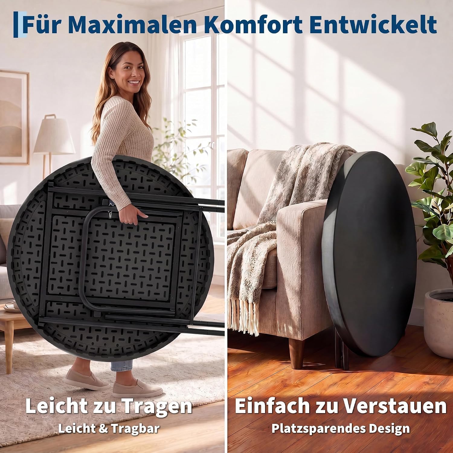 2 Set Klappbarer Stehtisch Rund 80cm x 110cm HDPE Tischplatte Wasserdicht Bistrotisch Bartisch Robust Outdoor Gastro Party Garten Hochzeit, Schwarz