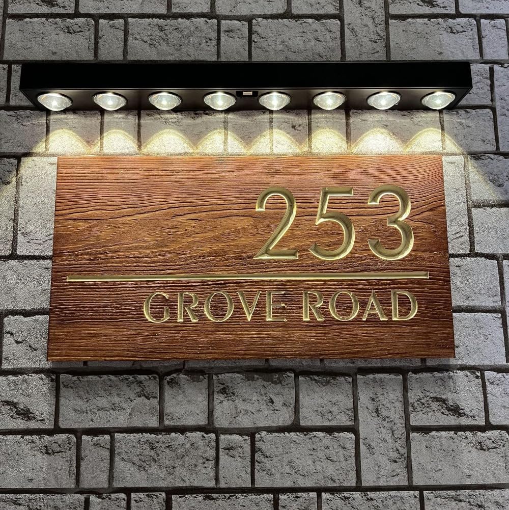 Personalized Solar Modern Door Plaque,Solar Address Numbers for House,Custom House Numbers Plaque Sign for Yard (Brown,15x29cm)