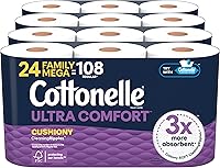 Cottonelle Ultra Comfort Toilet Paper: Softest Ever CleaningRipples, 3x Absorbent/Thicker/Stronger, 24 Mega Rolls = 108 Regular