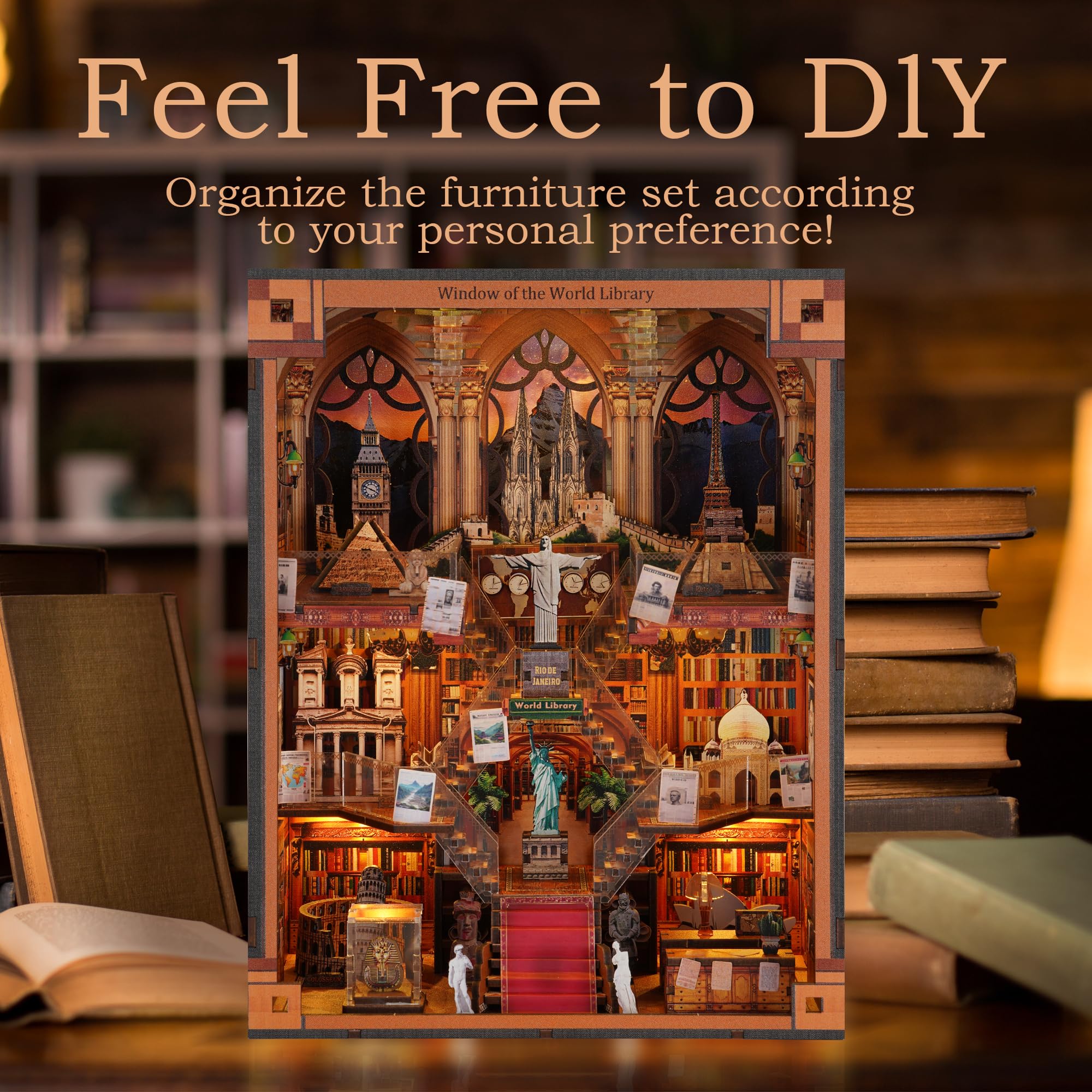 NookMaster Kit in miniatura, fai da te in miniatura, per adulti, adolescenti, casa delle bambole, libreria, inserto decorativo con luce LED, puzzle in legno 3D, regalo per familiari e amici