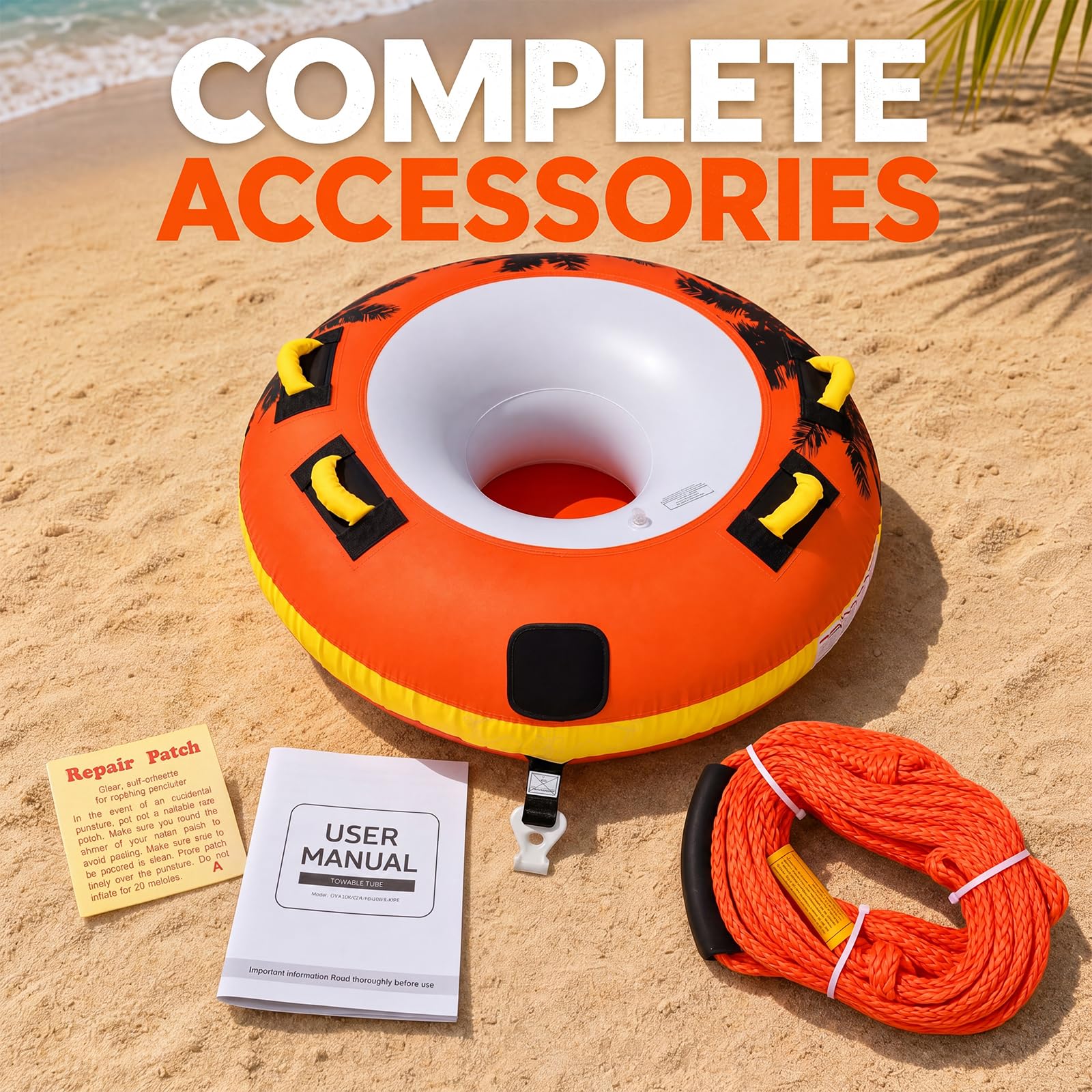 SMOOL Towable Tube für Boote für 1 Person,Donut Wasserreifen aufblasbar für Kinder & Erwachsene mit 4 Griffen und Zugseil,Wasser Schleppring für Boot & Jetski, Wasserreifen zum Ziehen,Wassersport-Spaß