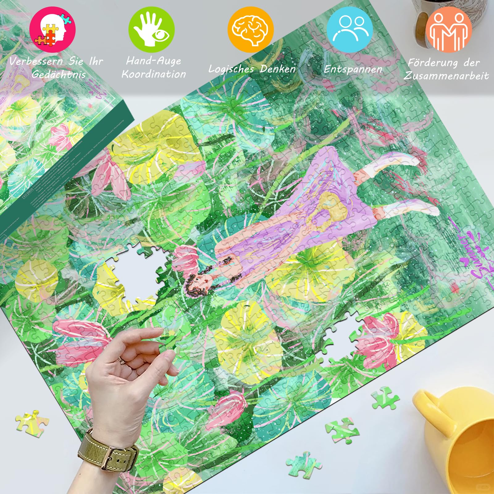 HUADADA Puzzle 500 sztuk, klasyczne puzzle 500 elementów dla dorosłych rodzina interaktywne puzzle prezent lato
