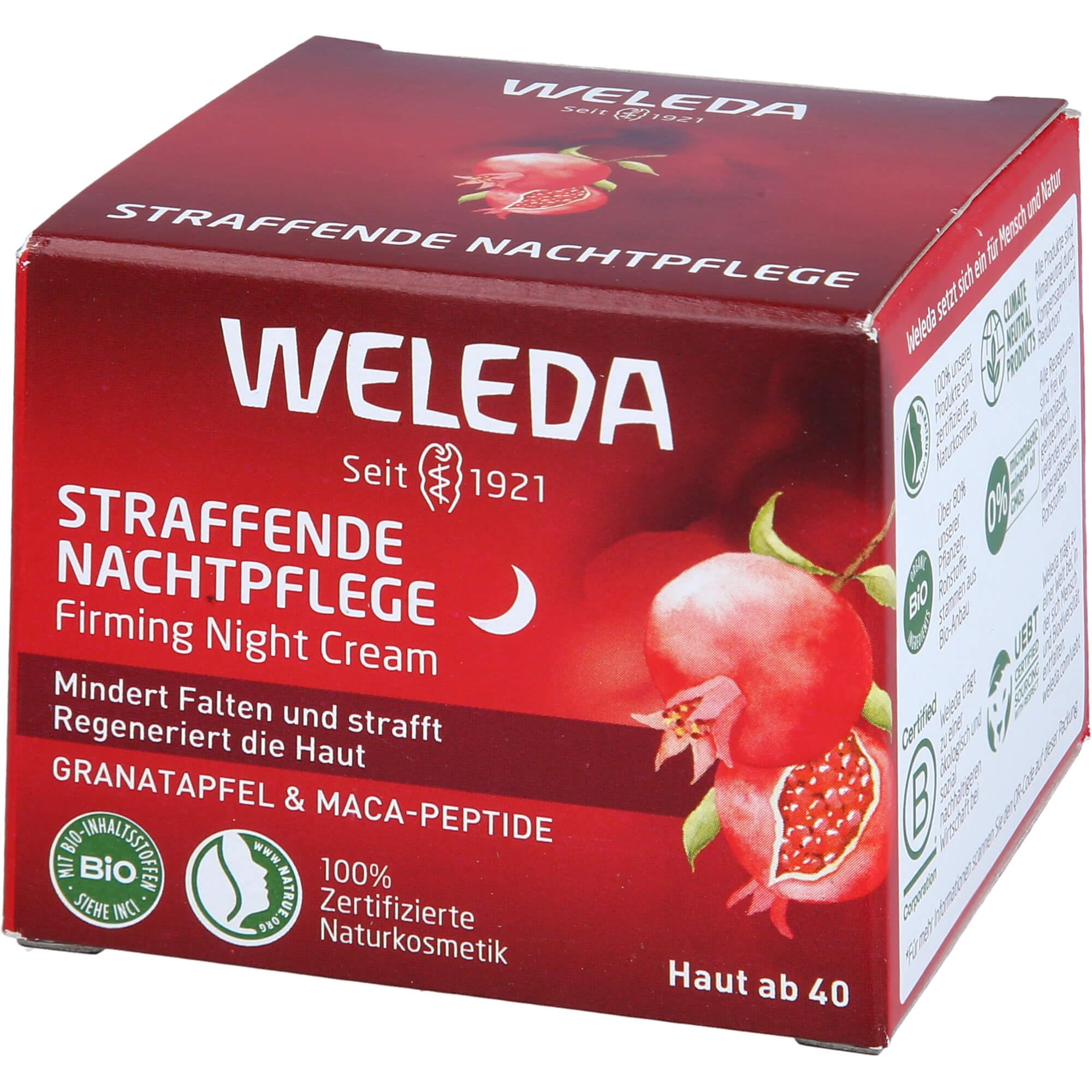 Weleda - Crema de Noche Reafirmante de Granada, Reduce Líneas de Expresión y Arrugas, Regenera la Piel, Hidrata y Nutre, con Aceite de Granada y Péptidos de Maca, Tratamiento Natural - 40 ml