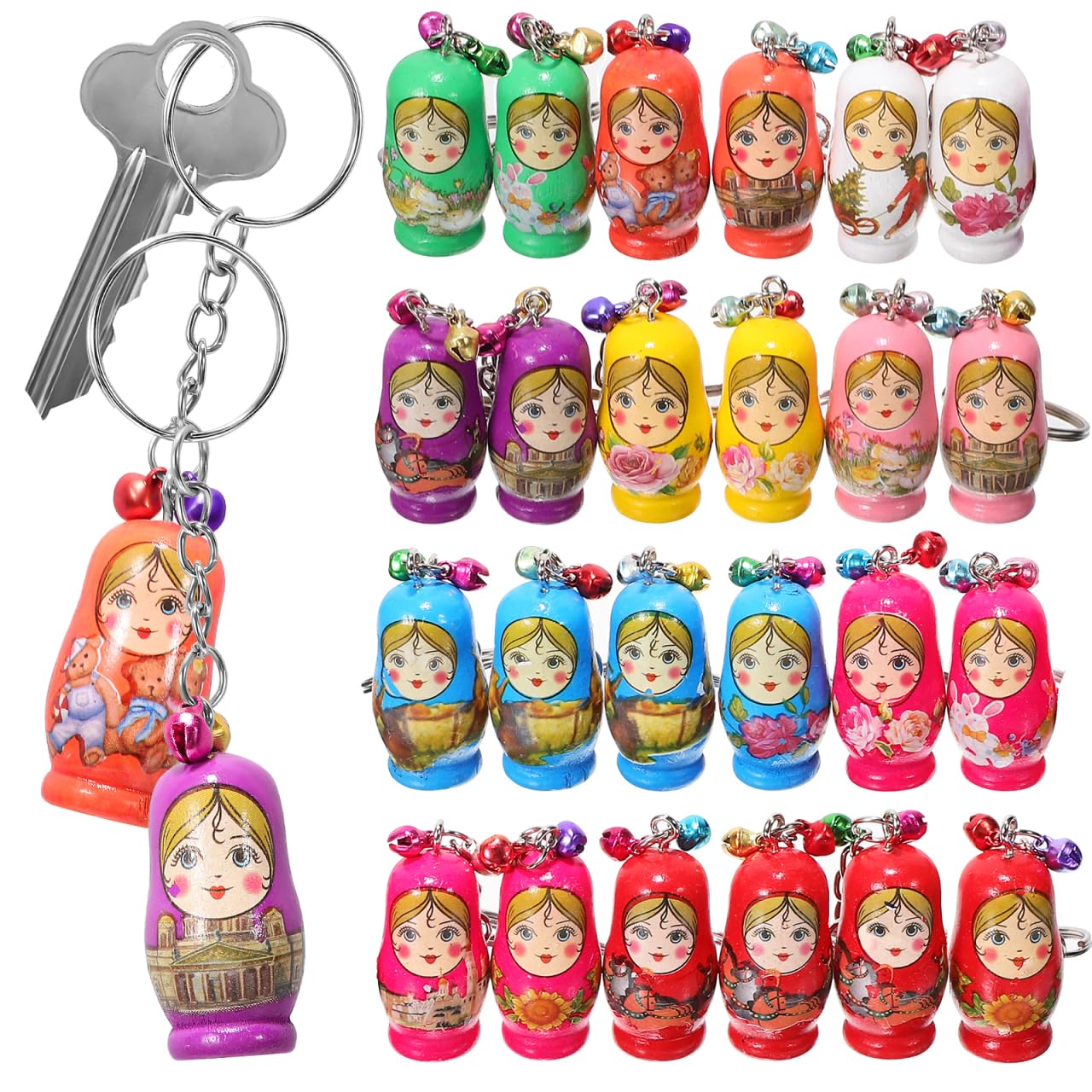 Portachiavi Matriosche Russe Creative Con Campanelli Anelli Chiave a Sospensione Per Chiavi Auto Casa E Decorazioni Borse Zaini Mini Bambole Nidificanti 1.34X0.67X0.67 Pollici
