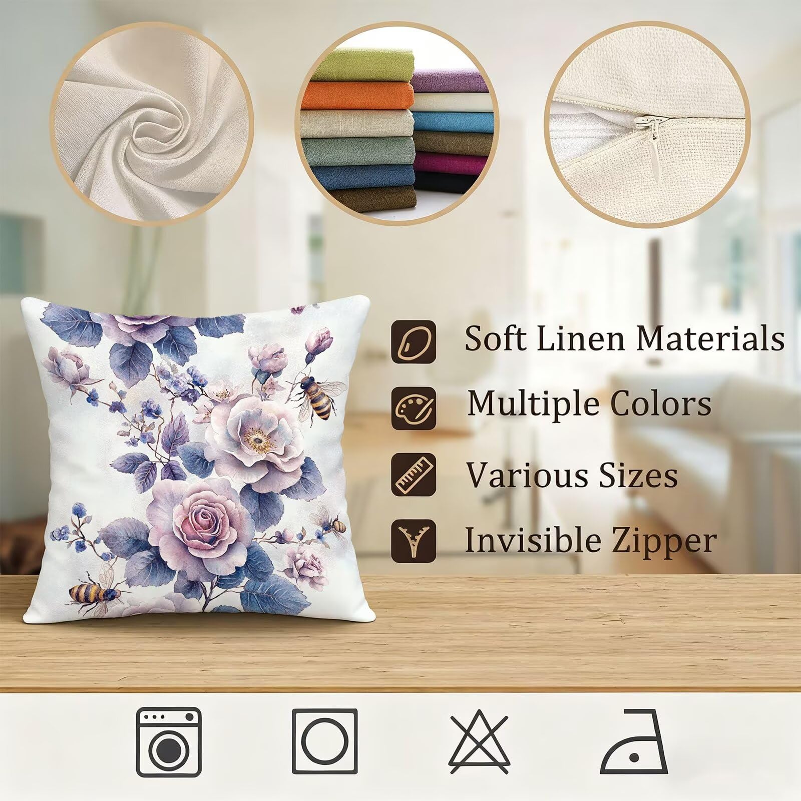 Violet Housse Coussin 60x60 Fleur Taie Oreiller 60x60 Lot de 4 Super Doux Protege Oreiller 60 x 60 Decoration Automne Taie D'oreiller Carrées Coussin Canape, pour Maison Chambre Canapé Chaise E - 276