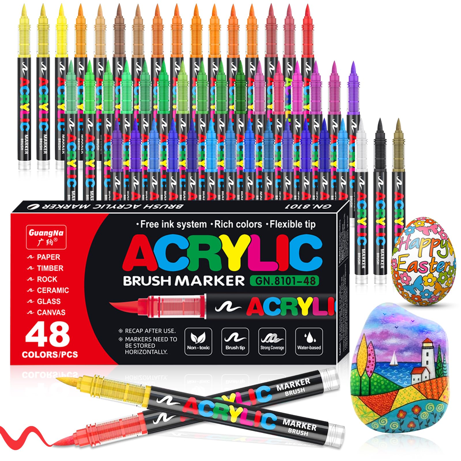 Vakki 200 Acrylstifte für steine wasserfest, Pinselspitze Acrylmarker, Acrylic marker Acrylmarker Set Perfekt für Steine Bemalen, Glas, Holz, Keramik, Metall & Leinwand