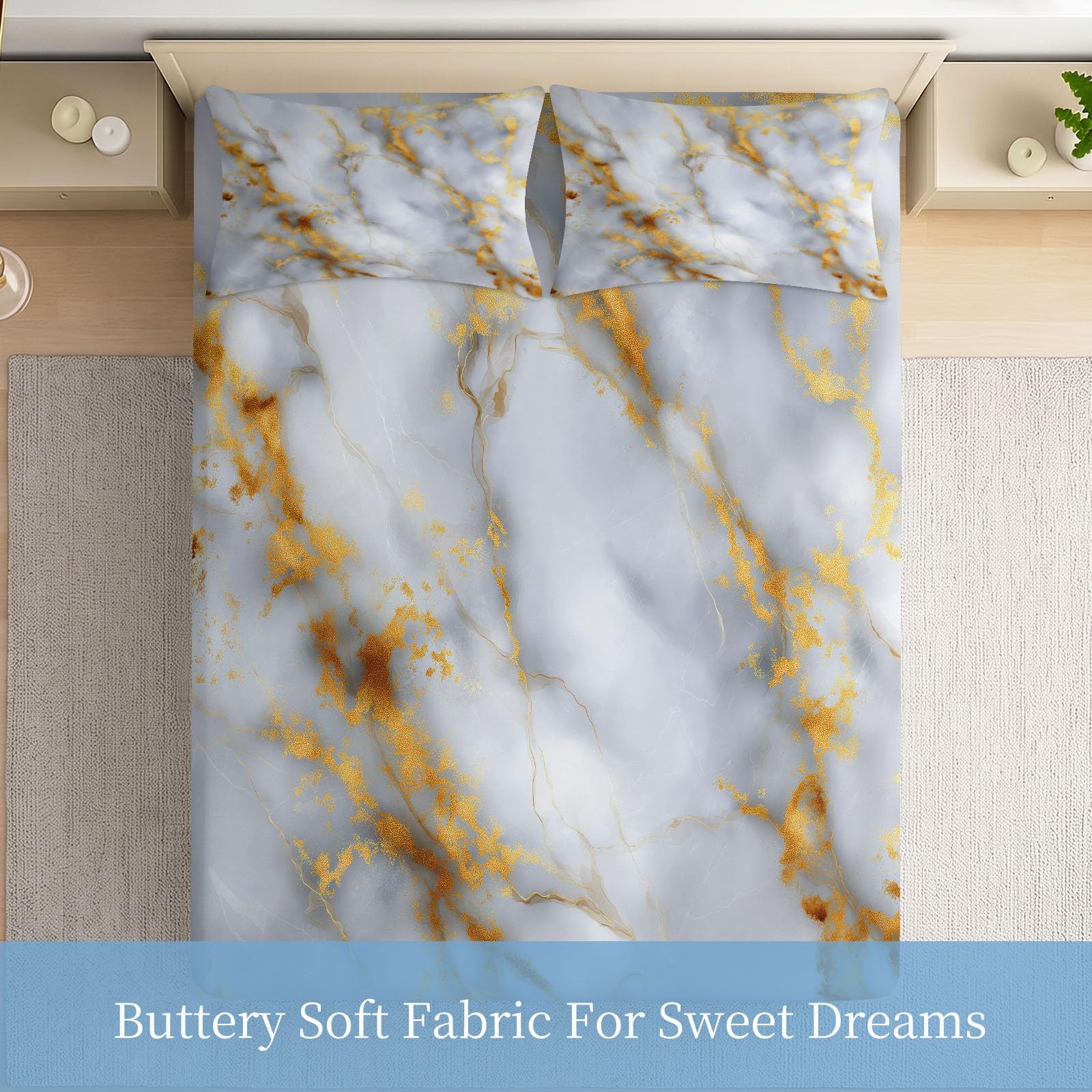Spannbettlaken Abstrakt Bettlaken 140 x 200 cm Weiche Atmungsaktive Mikrofaser - Grau MarmorMuster Mineralien Spannbetttuch für Boxspringbett & Wasserbett Schlafzimmer Dekor, Steghöhe 30 cm