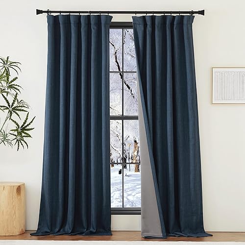 Vista 61 de NICETOWN - Cortinas para oscurecer habitación en verde froest de 90 pulgadas de largo, 2 paneles, con pinzas y plisado falso de lino, cortinas