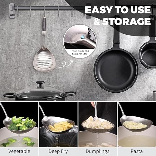 Miniatura 9 de Skimmer - Cuchara ranurada, cuchara de acero inoxidable 304 para cocinar y freír, colador de pastacuchara para freír para cocina y colador