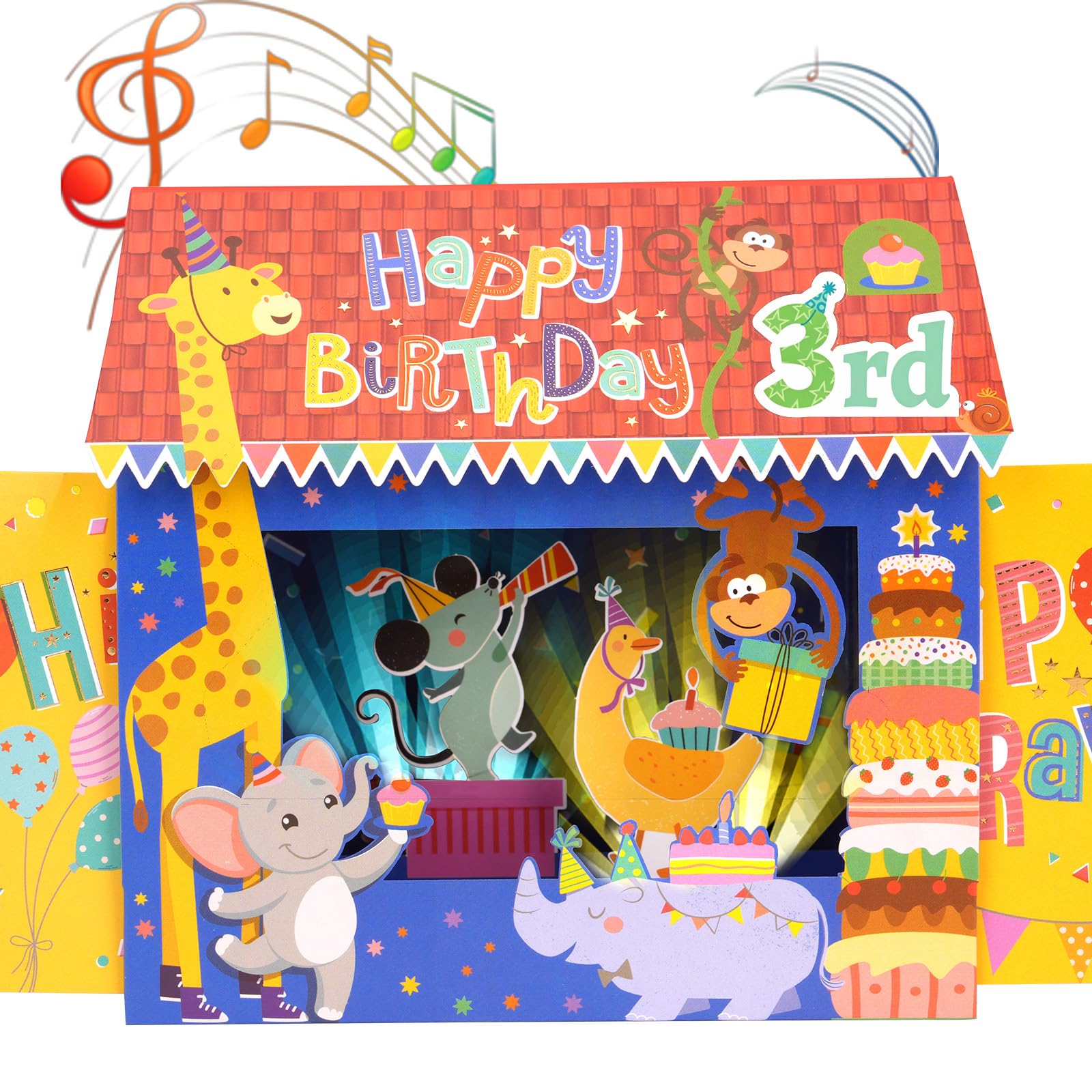 3 Years Old Birthday Card, Musical Birthday Card with Lights, Birthday Gift for 3 Year Old Boy, Girl, Son, Daughter