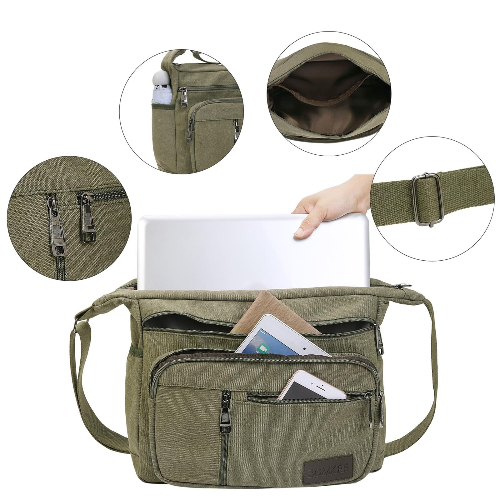 Bolsos Bandolera de Hombres, Bolso Hombro Grande de Lona para Portátiles, Senderismo, Trabajo y Escuela