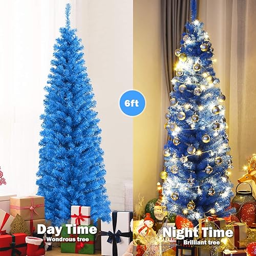 Miniatura 3 de DORTALA Árbol de lápiz galvanizado de 6 pies, árbol de Navidad delgado con soporte de metal, decoración de Navidad para y exteriores, dorado champán