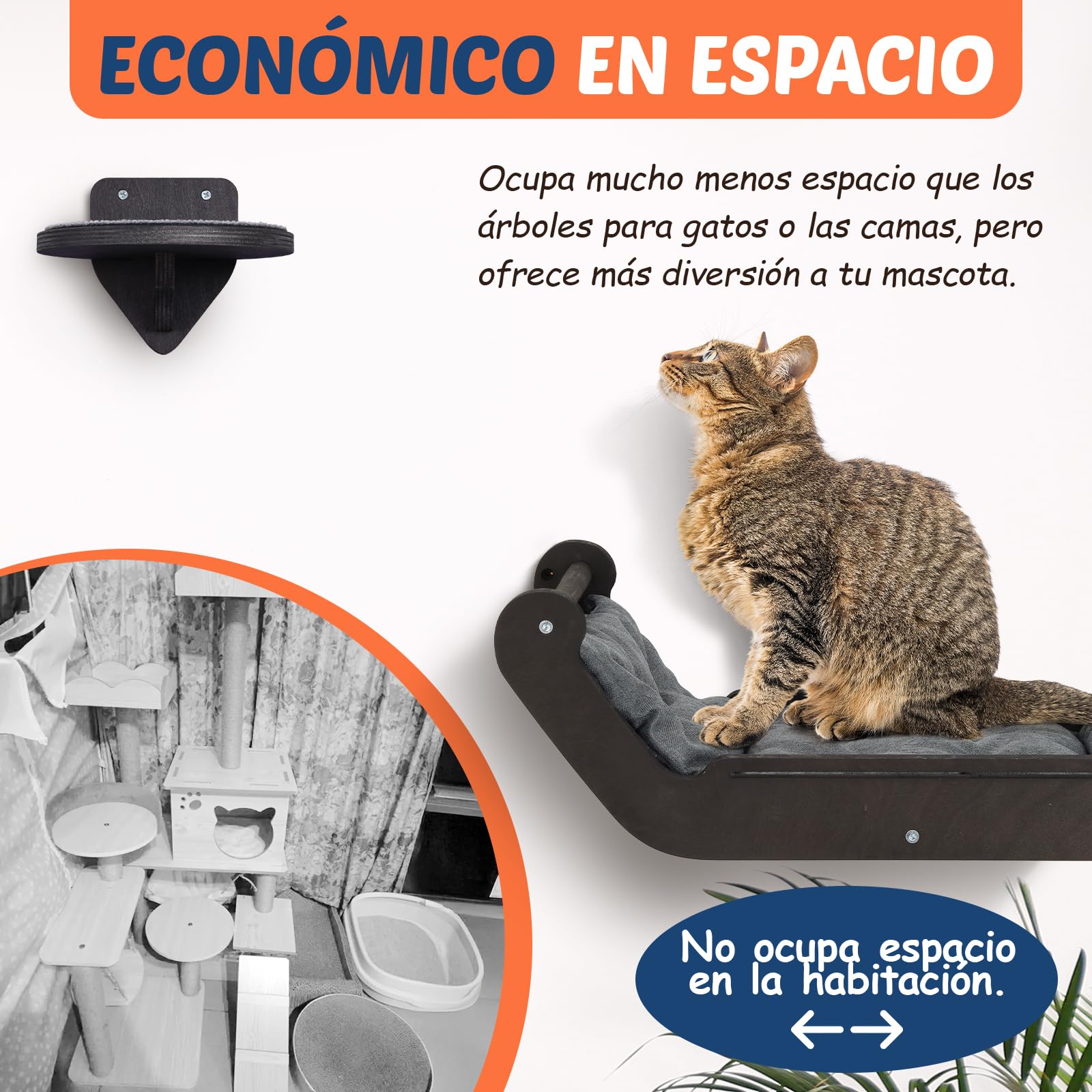 Estantes de Pared para Gatos con Hamaca de Pared para Gato y Estante de Pared de 3, Muebles de Madera para Gatos, Escaleras para Gatos para Jugar, Escalar y Dormir (XL, ​​Cama para Gatos​)