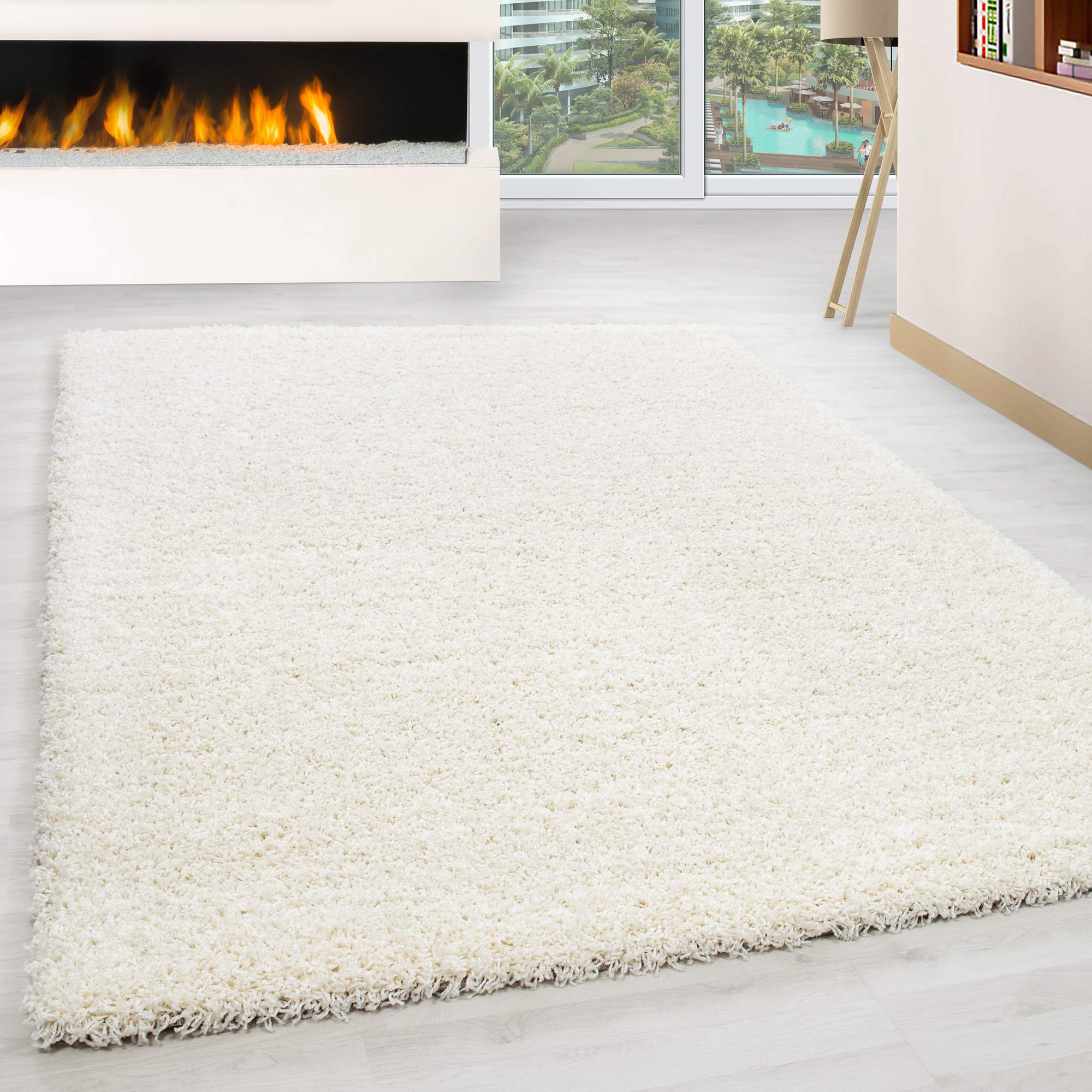HomebyHome Alfombra Peludo de Pila Larga Diseño Liso Sala de Estar Suave y Esponjoso Rectangular Redondo, Color:Crema, Tamaño:300x400 cm