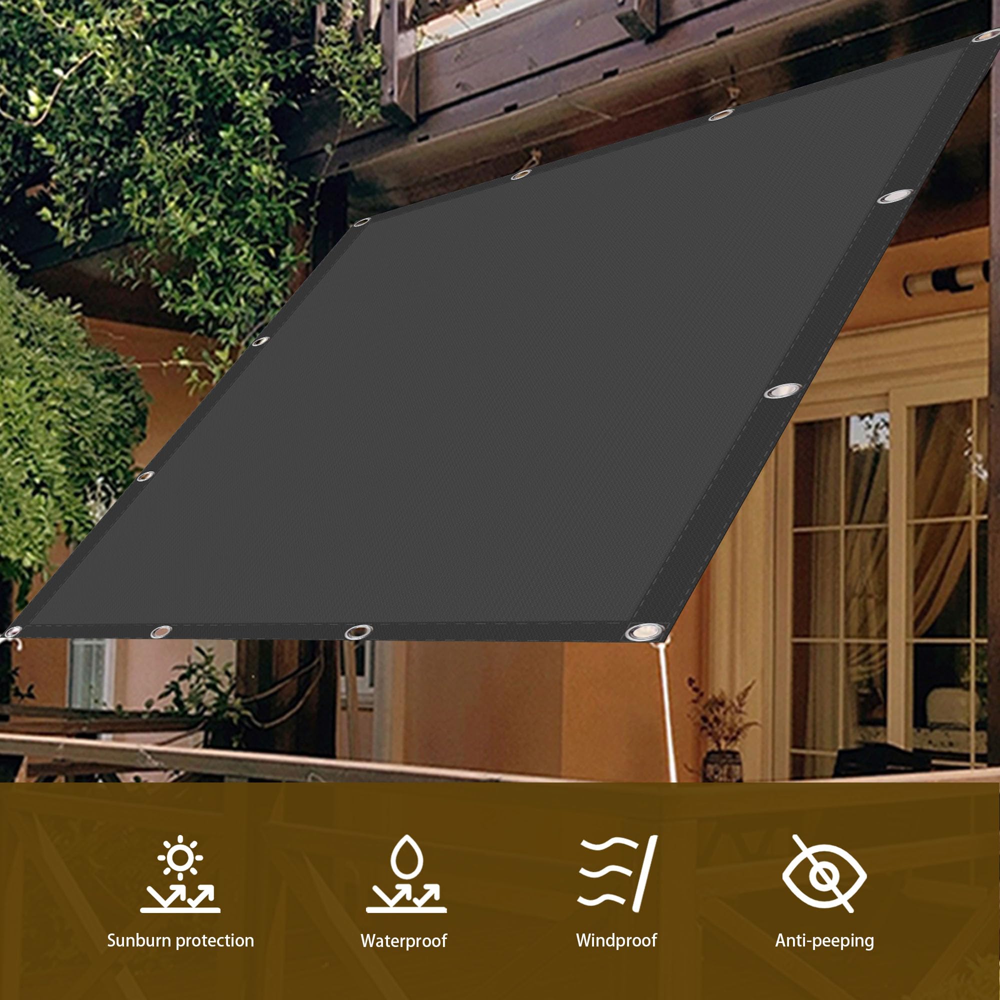 Sonnensegel Quadrat 4 x 5 m inkl Befestigungsseile Rechteckig Schattennetz Wetterfest für Draußen, Patio, Garten Terrasse Camping, Dunkelgrau