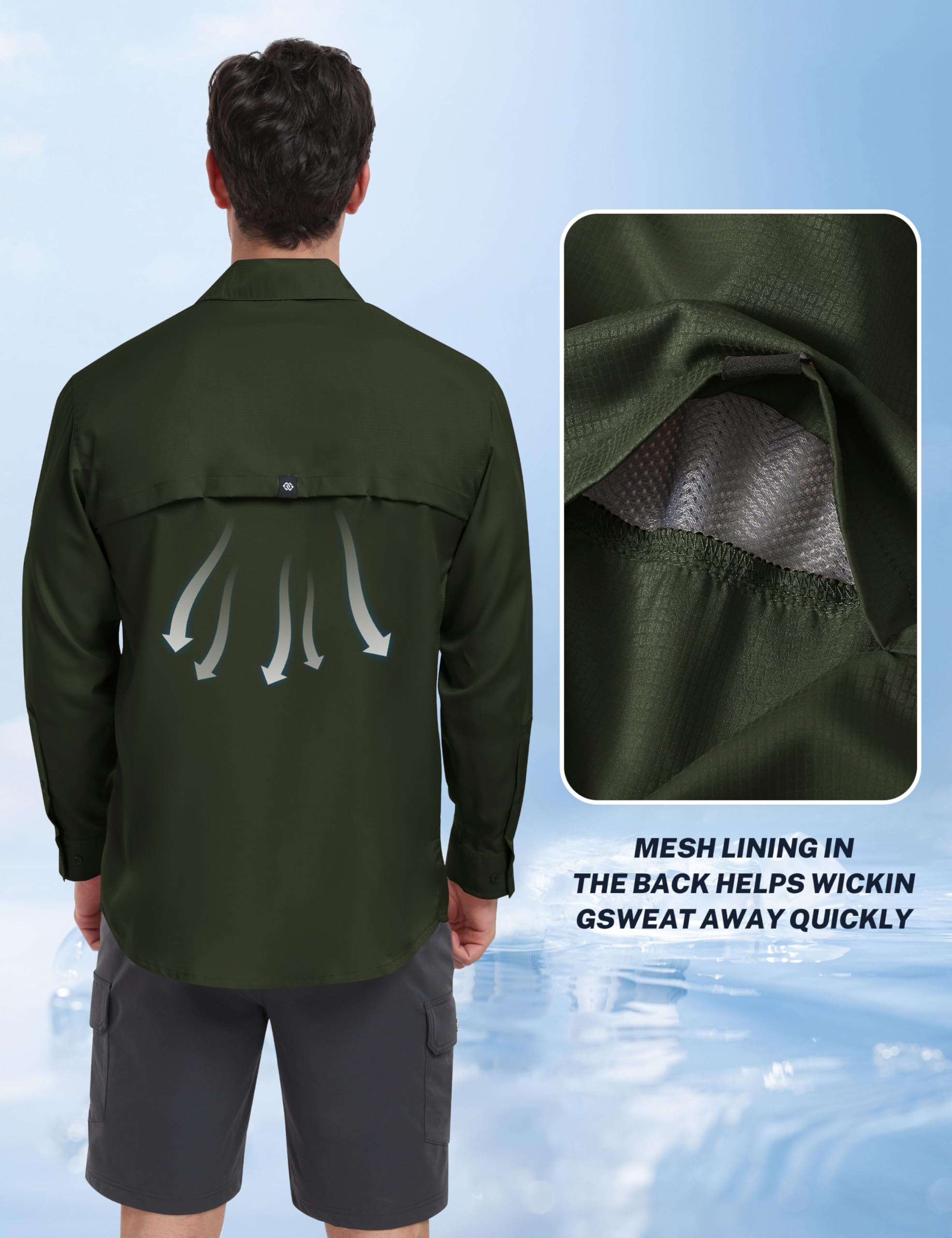 MoFiz Camisa Deportiva de Manga Larga para Hombre Camisa Ligera de Pesca Senderismo Protección UV para Exteriores Funcional Camisa Transpirable de Secado Rápido