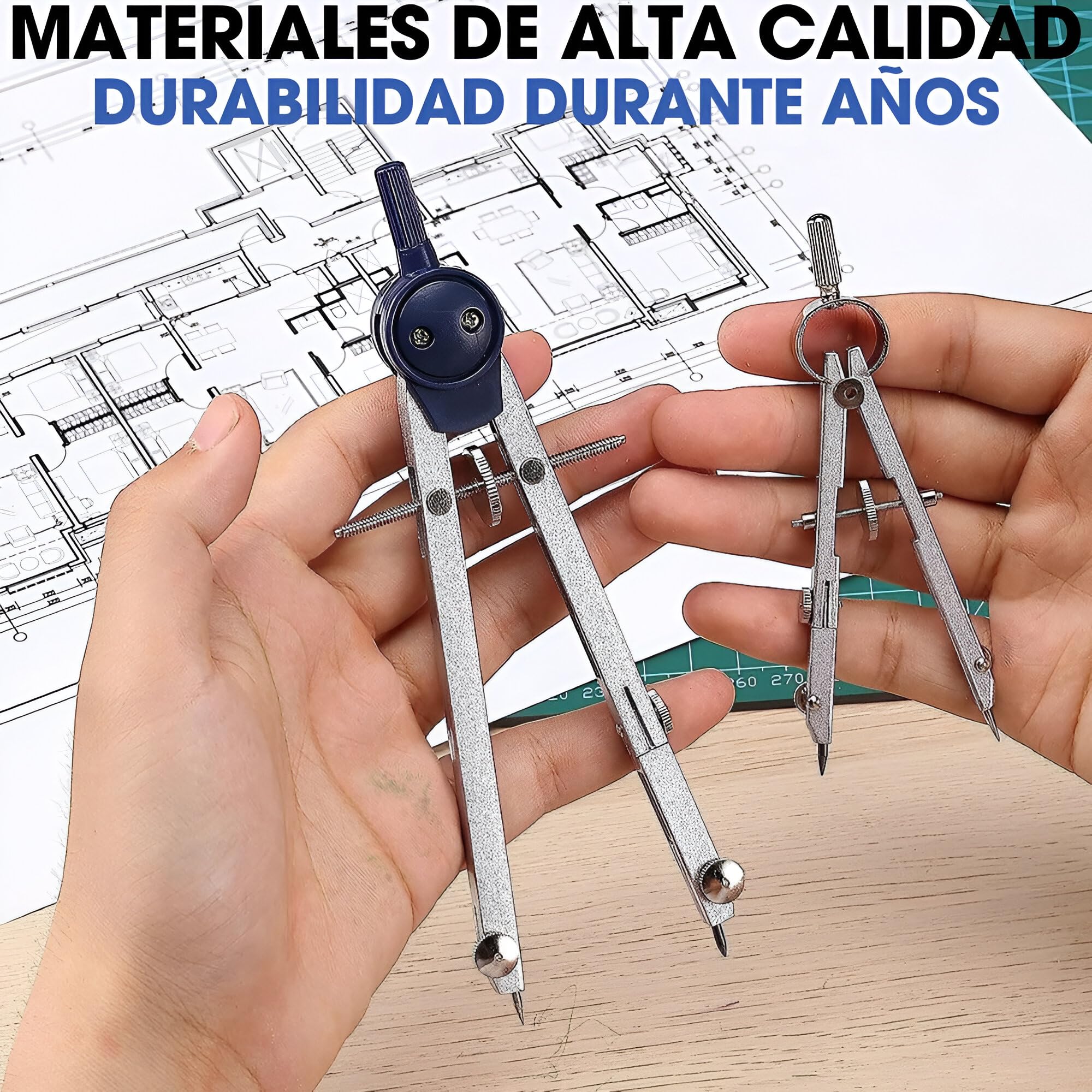Compas Dibujo Tecnico Profesional - Compás Escolar de Precision con Rueda de Ajuste Bachillerato y Secundaria - Compasso Escolar Dibujo Tecnico de Metal - Compas Grande Plastica y Dibujo Técnico