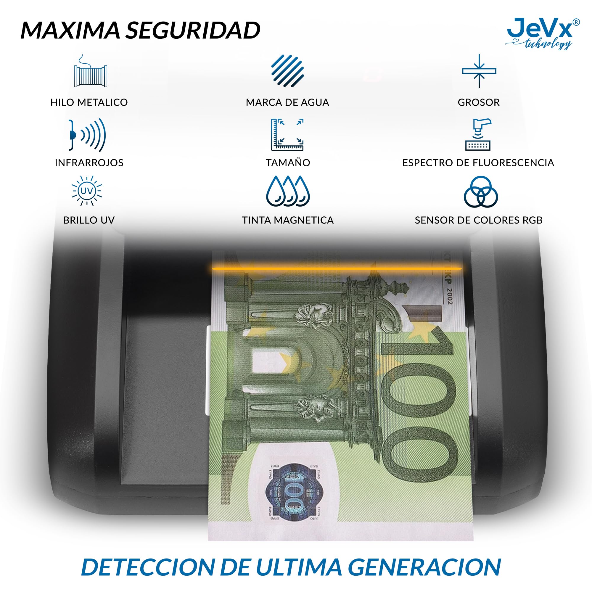 Detector Billetes Falsos 2026 y Contador de Billetes, 9 Sistemas de Seguridad, Comprobador Billete Euro