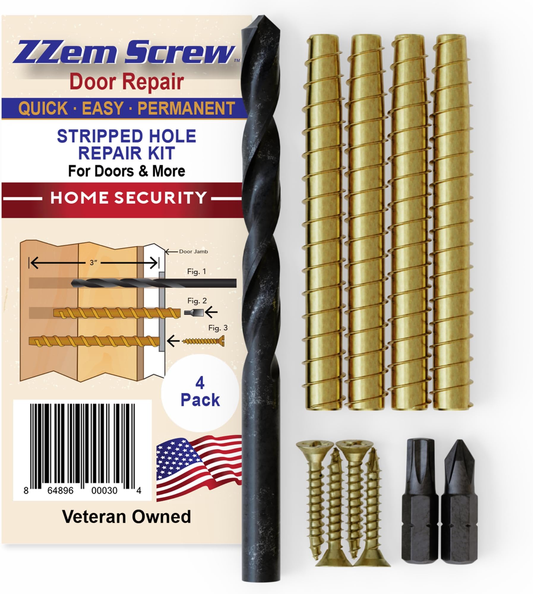 ZZem Screw 4pk 9x3"Permanent Door Hinge Repair Kit Easy Stripped