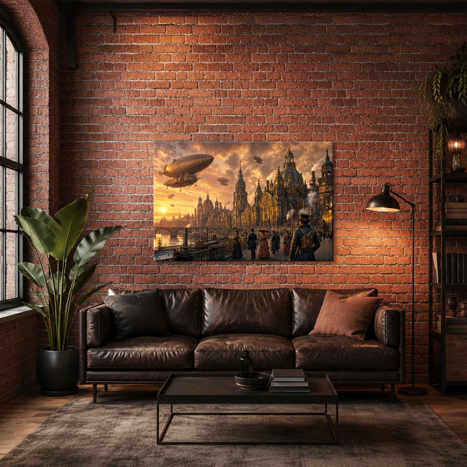 deyoli Obraz na płótnie Steampunk Drezno ze sterowcami 80 x 60 cm kolorowy