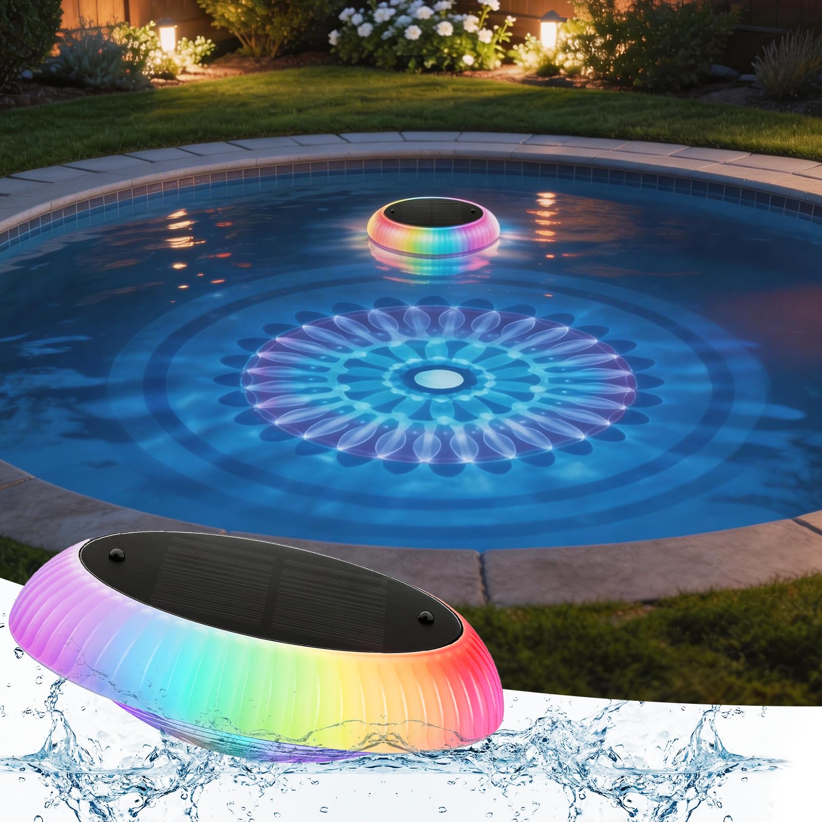 Solar Floating Pool Lights, 6.5in 3200mAh RGB Up and Down Color Changing