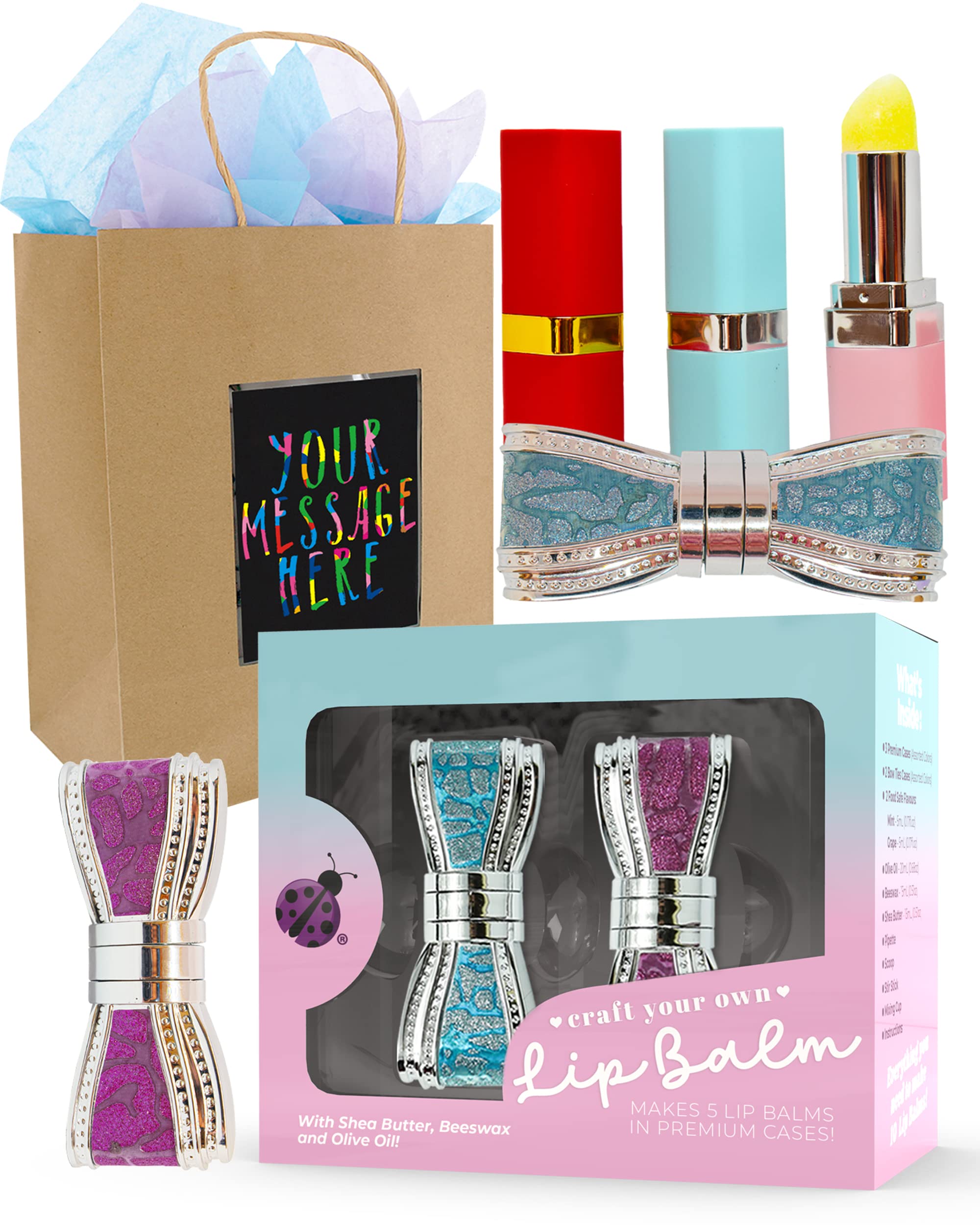 PURPLE LADYBUG Make Your Own Lip Balm DIY Kit + 7 Brown Premium Gift